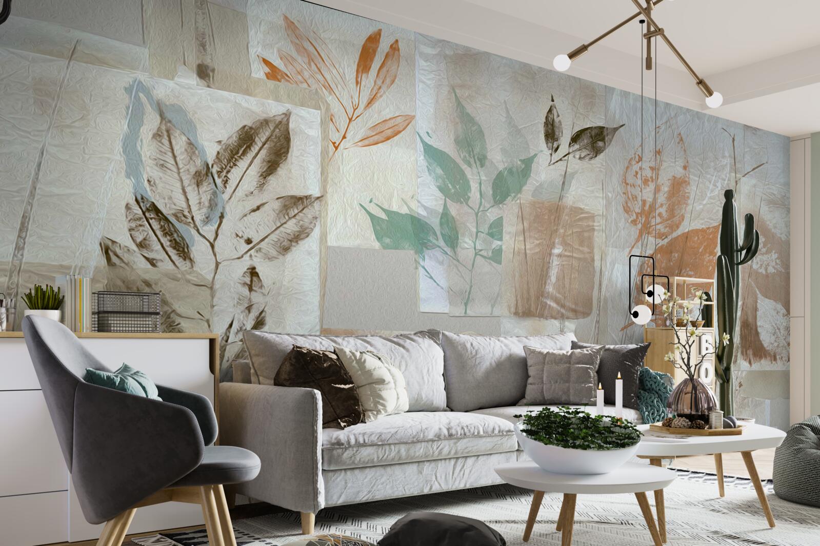 Fototapet dezvăluirea florilor și frunzelor prin pictură