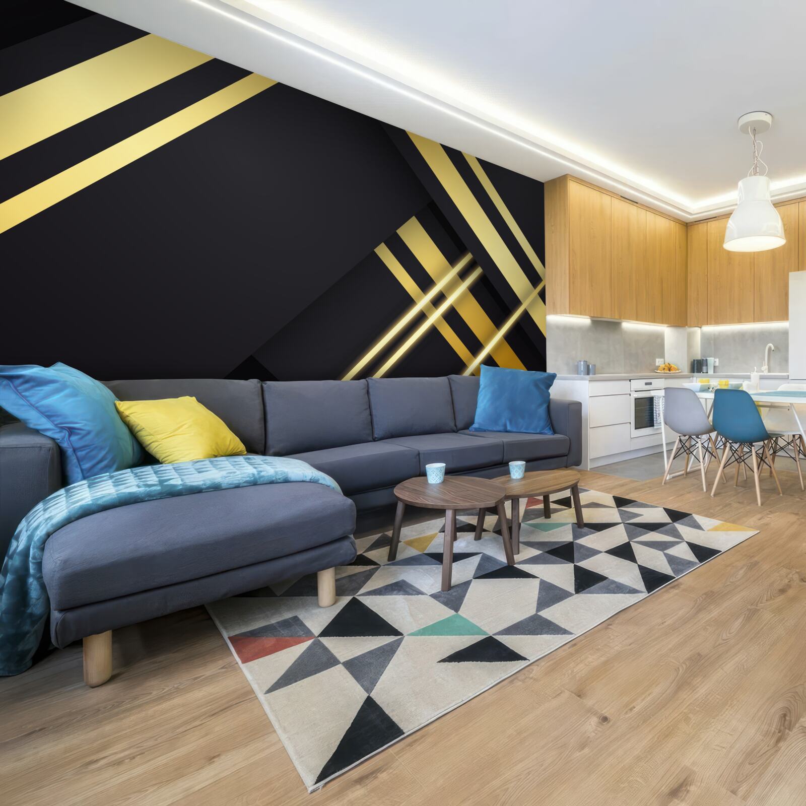 Fototapet linii drepte aurii pe un fundal negru