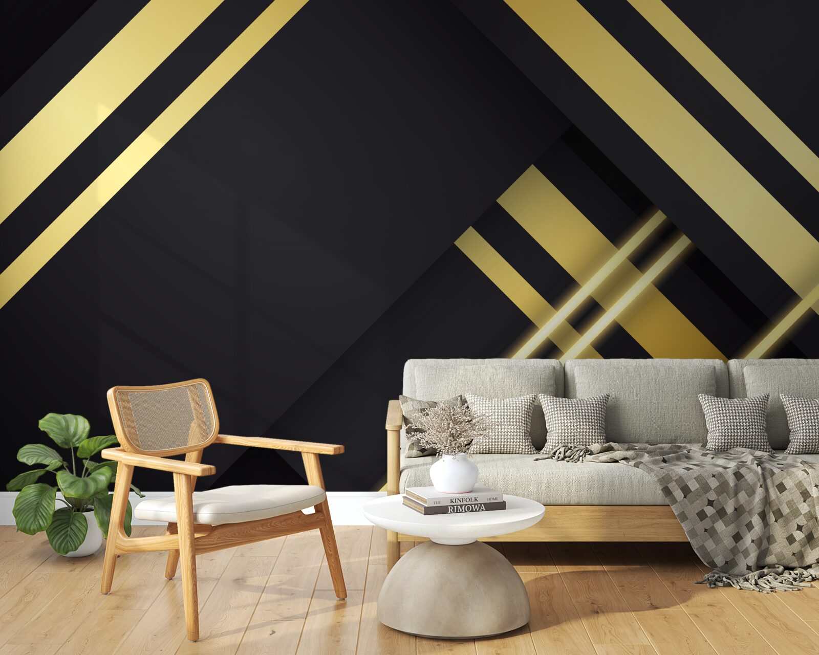 Fototapet linii drepte aurii pe un fundal negru