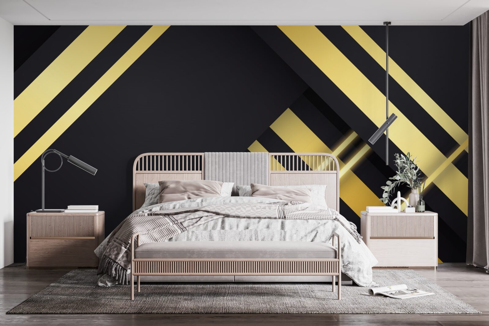 Fototapet linii drepte aurii pe un fundal negru