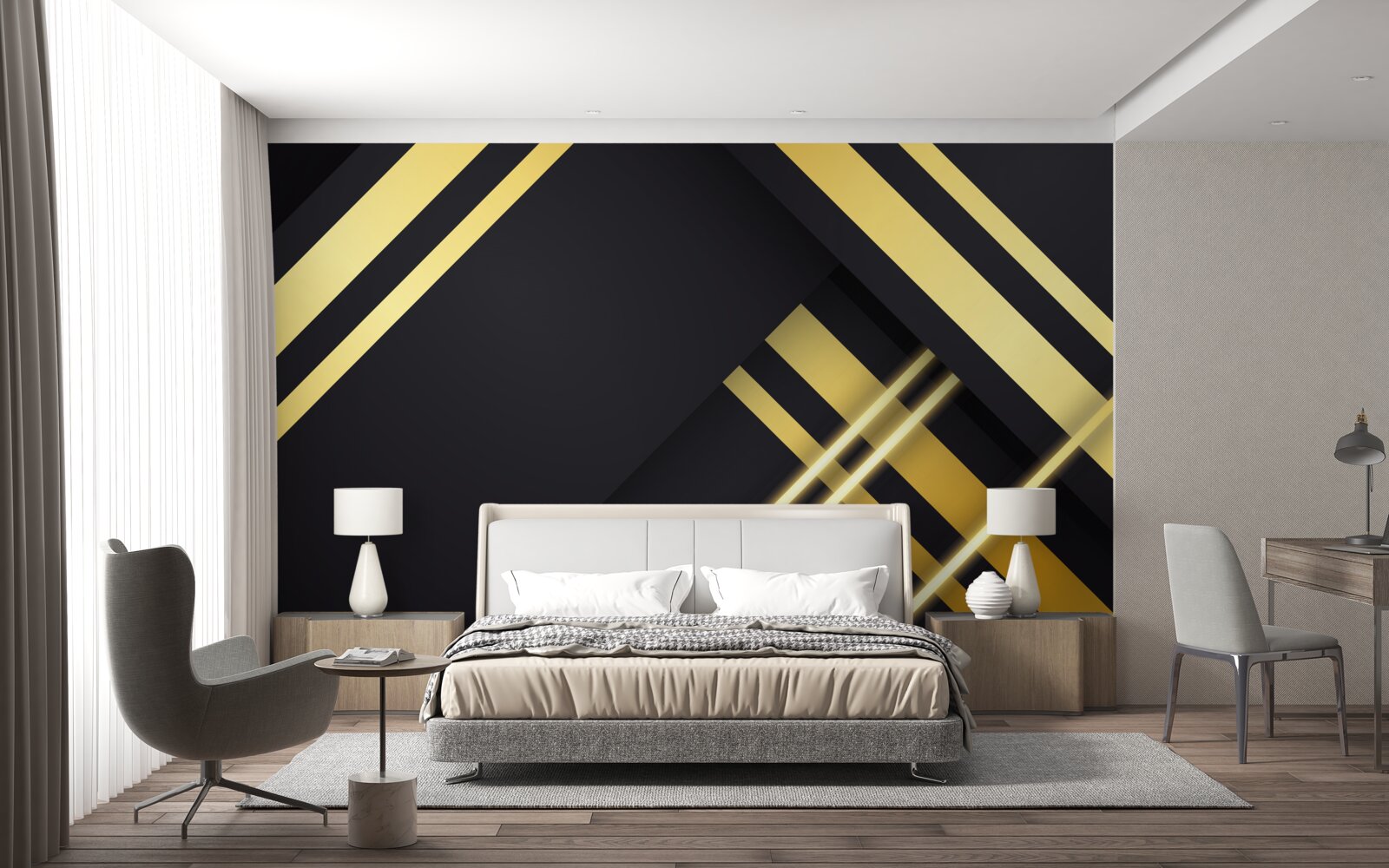 Fototapet linii drepte aurii pe un fundal negru