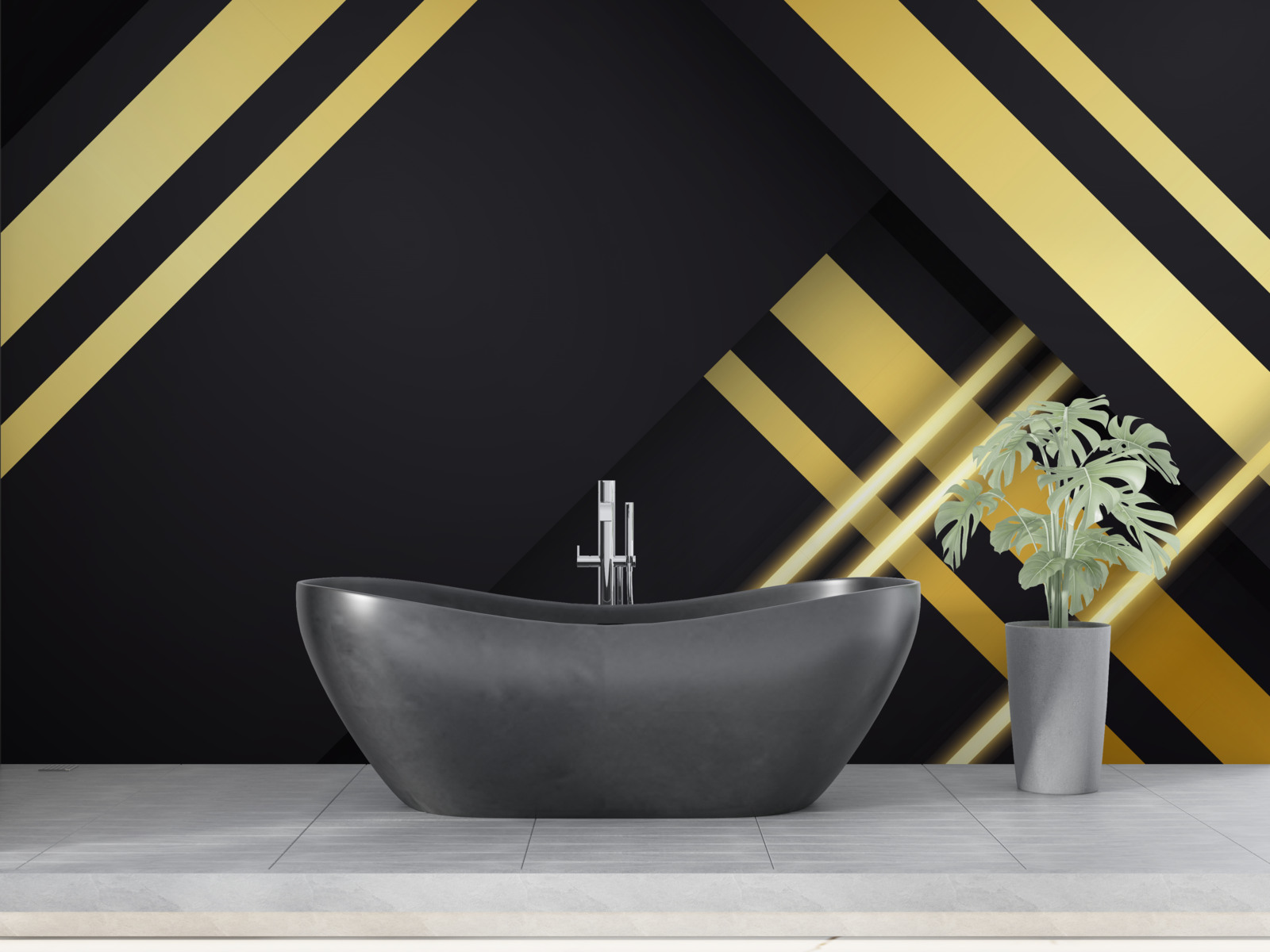 Fototapet linii drepte aurii pe un fundal negru