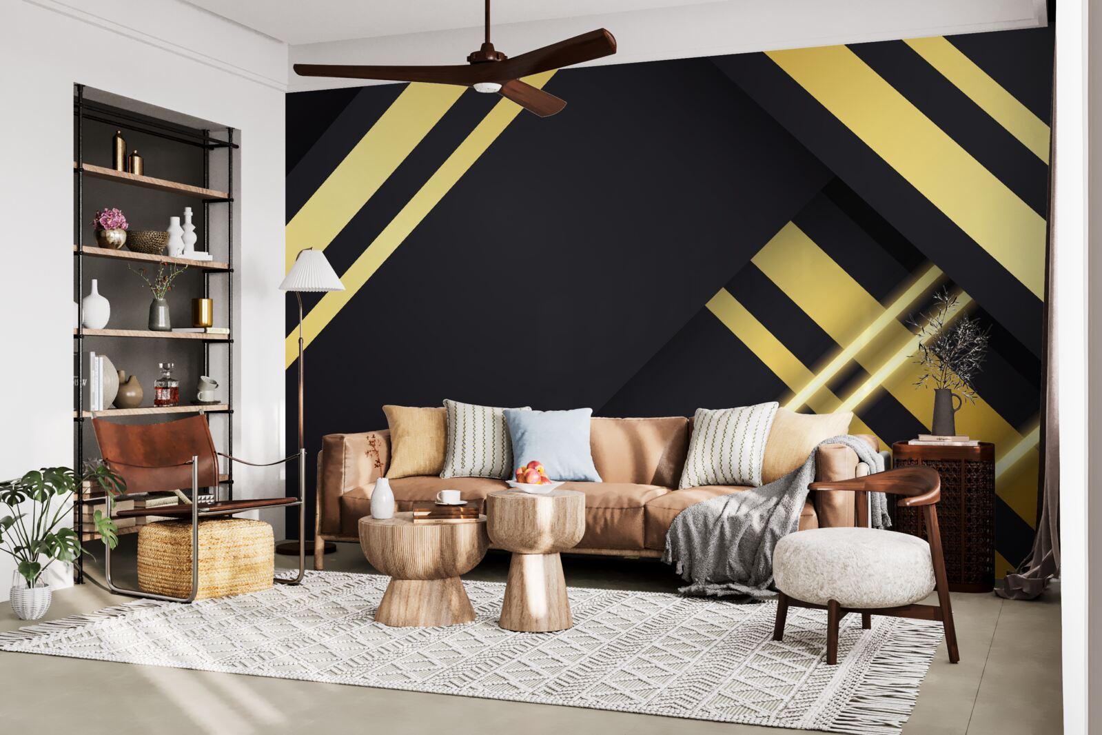 Fototapet linii drepte aurii pe un fundal negru