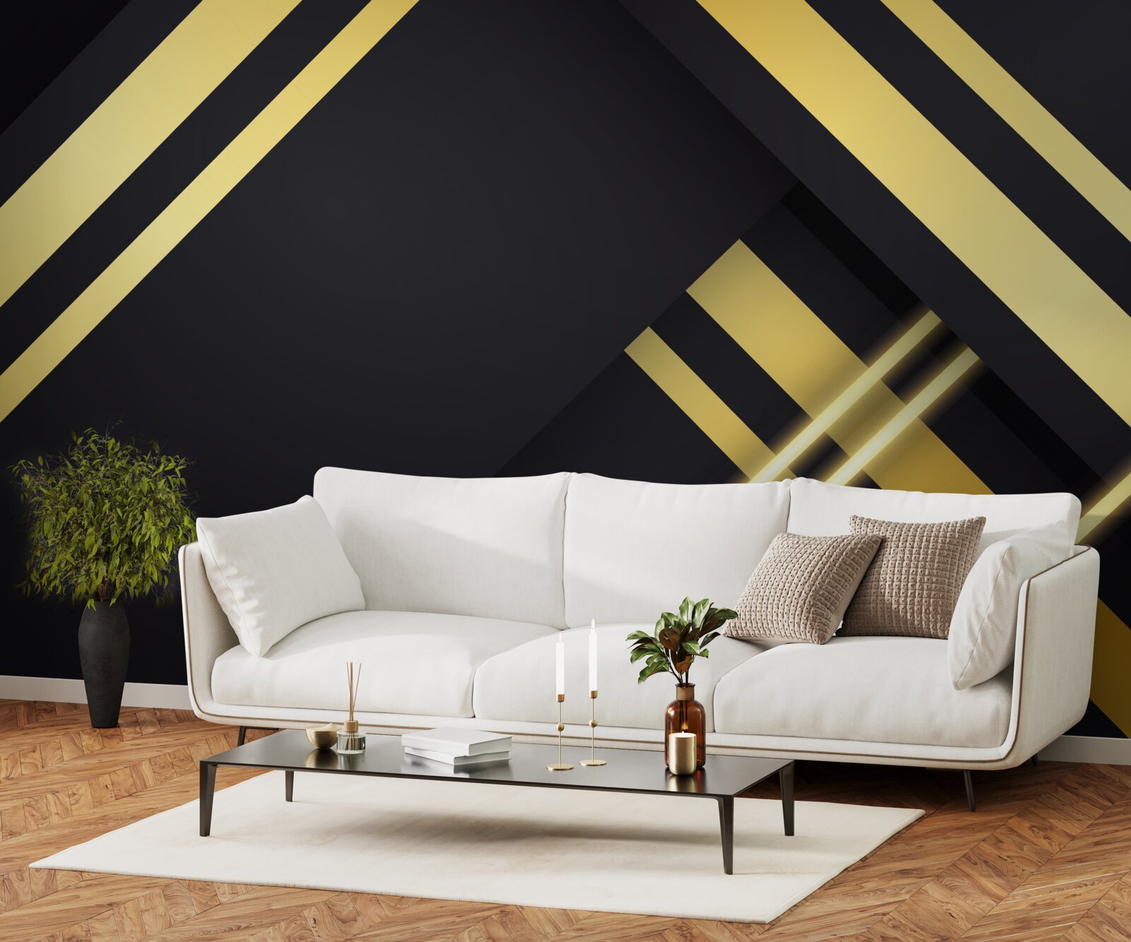 Fototapet linii drepte aurii pe un fundal negru