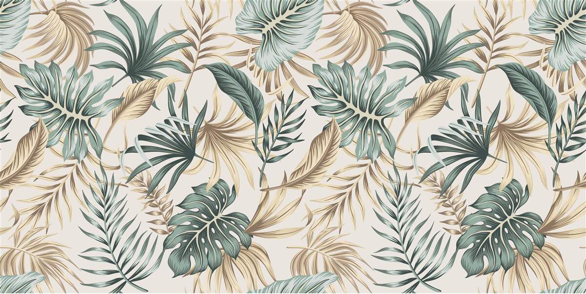 Fototapet frunze de junglă în nuanțe de verde și auriu