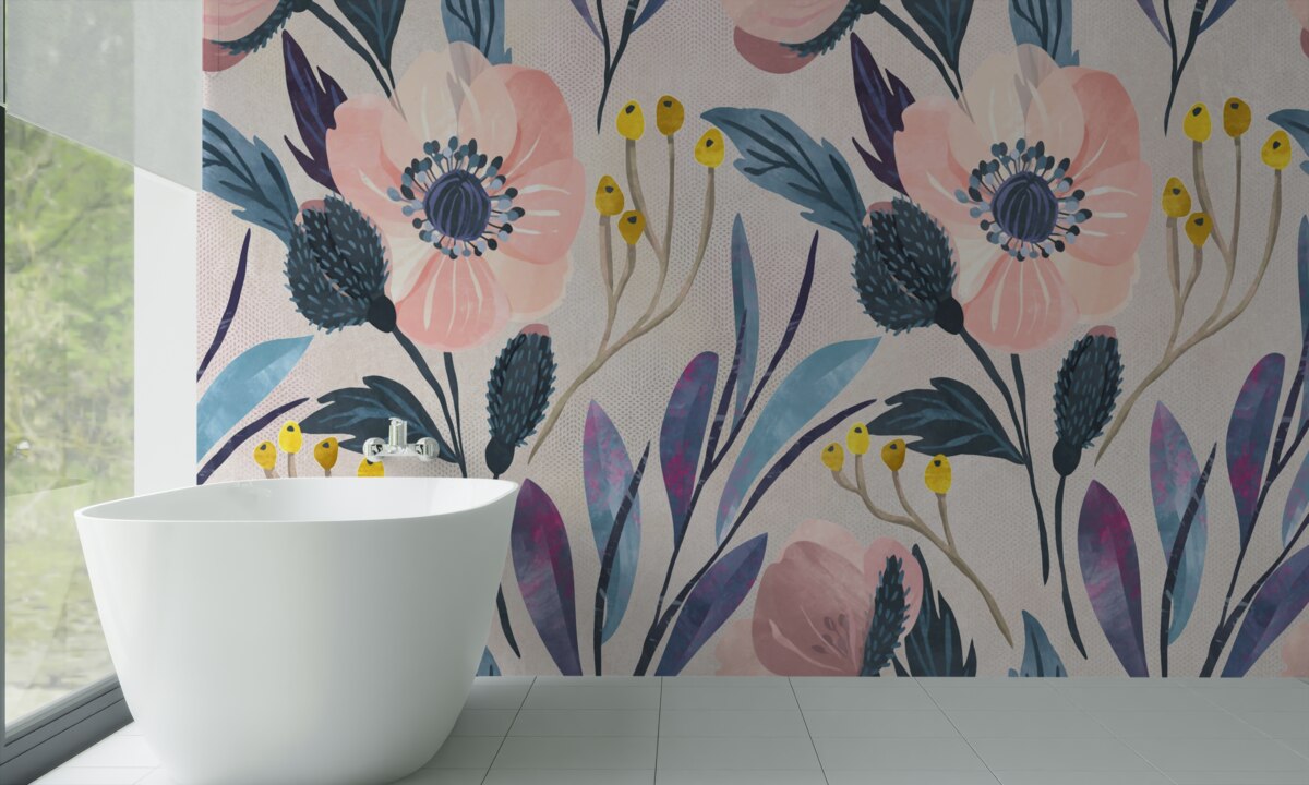 Fototapet maci roz printre frunze