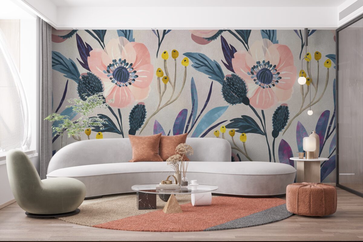 Fototapet maci roz printre frunze