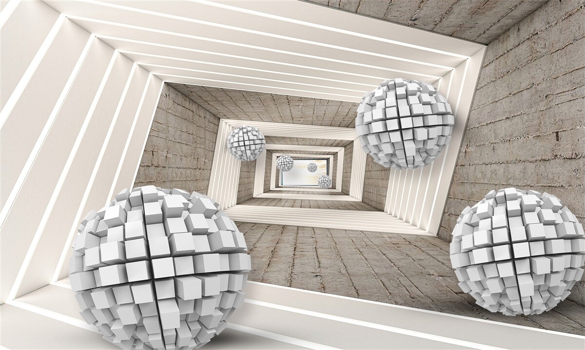 Fototapet bile formate din cuburi și un coridor fără sfârșit