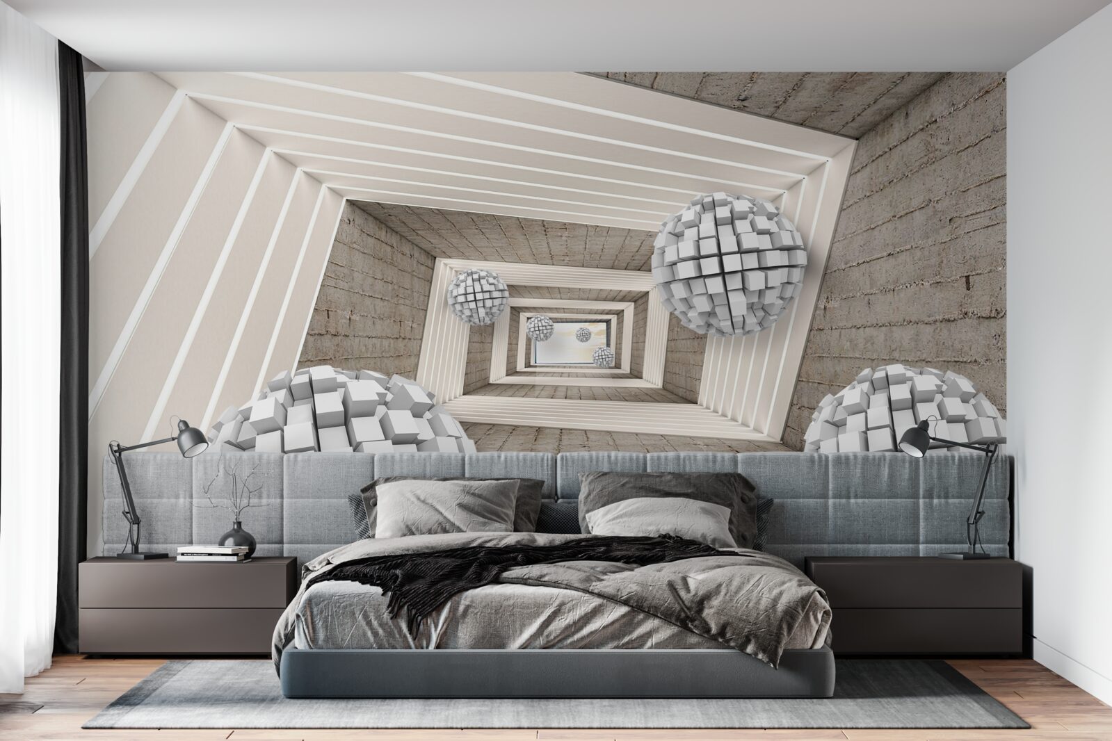 Fototapet bile formate din cuburi și un coridor fără sfârșit