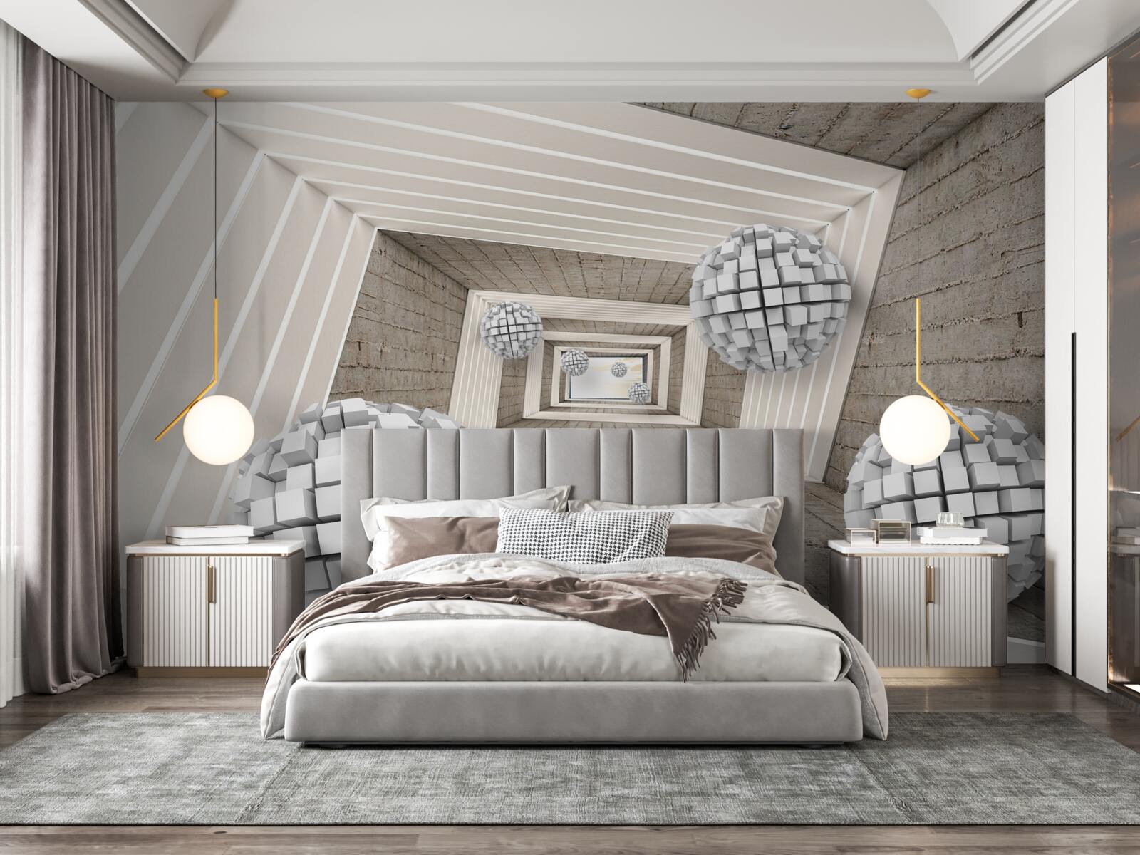 Fototapet bile formate din cuburi și un coridor fără sfârșit