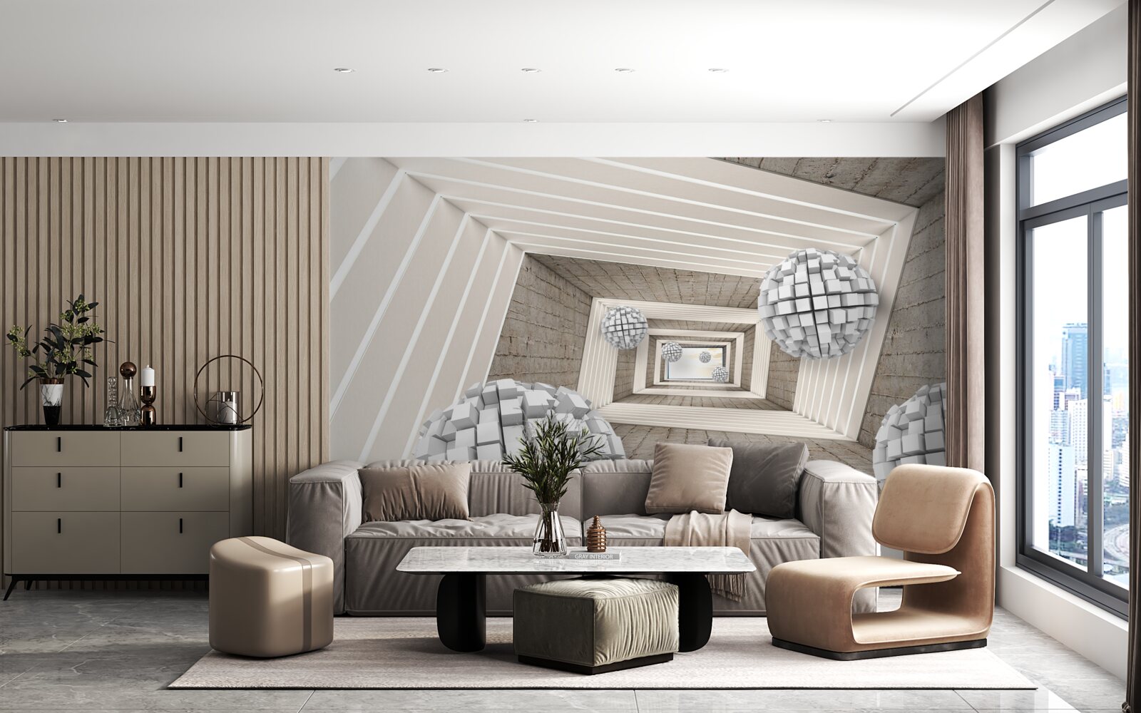 Fototapet bile formate din cuburi și un coridor fără sfârșit