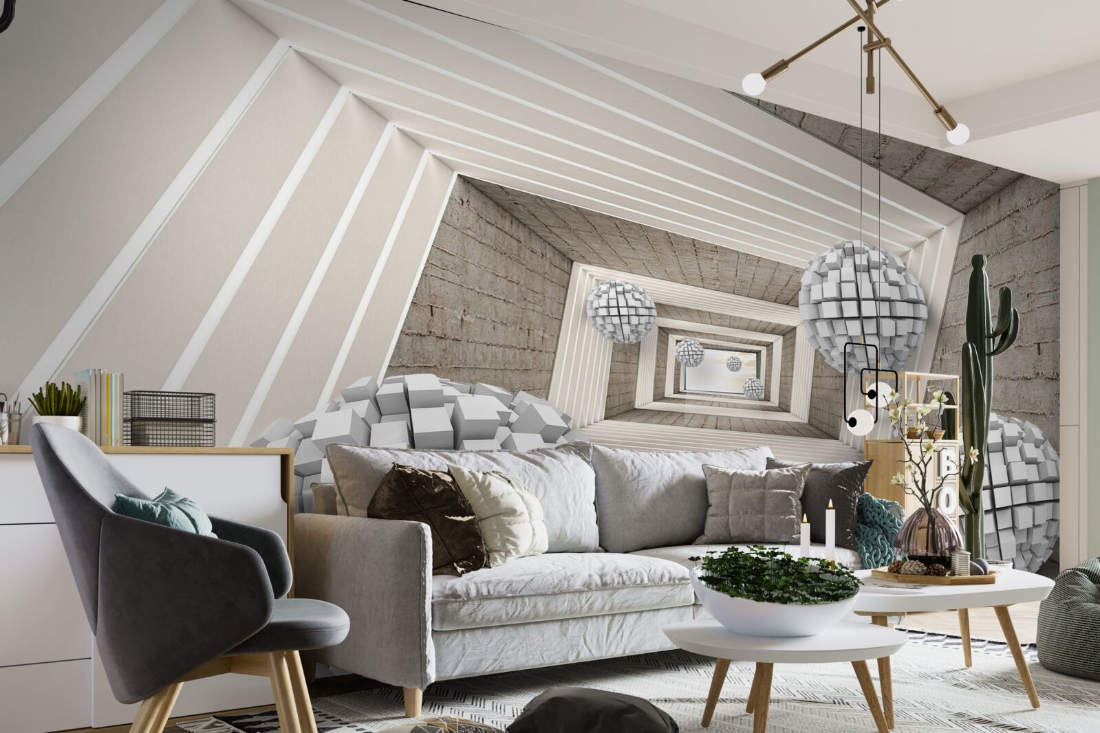 Fototapet bile formate din cuburi și un coridor fără sfârșit