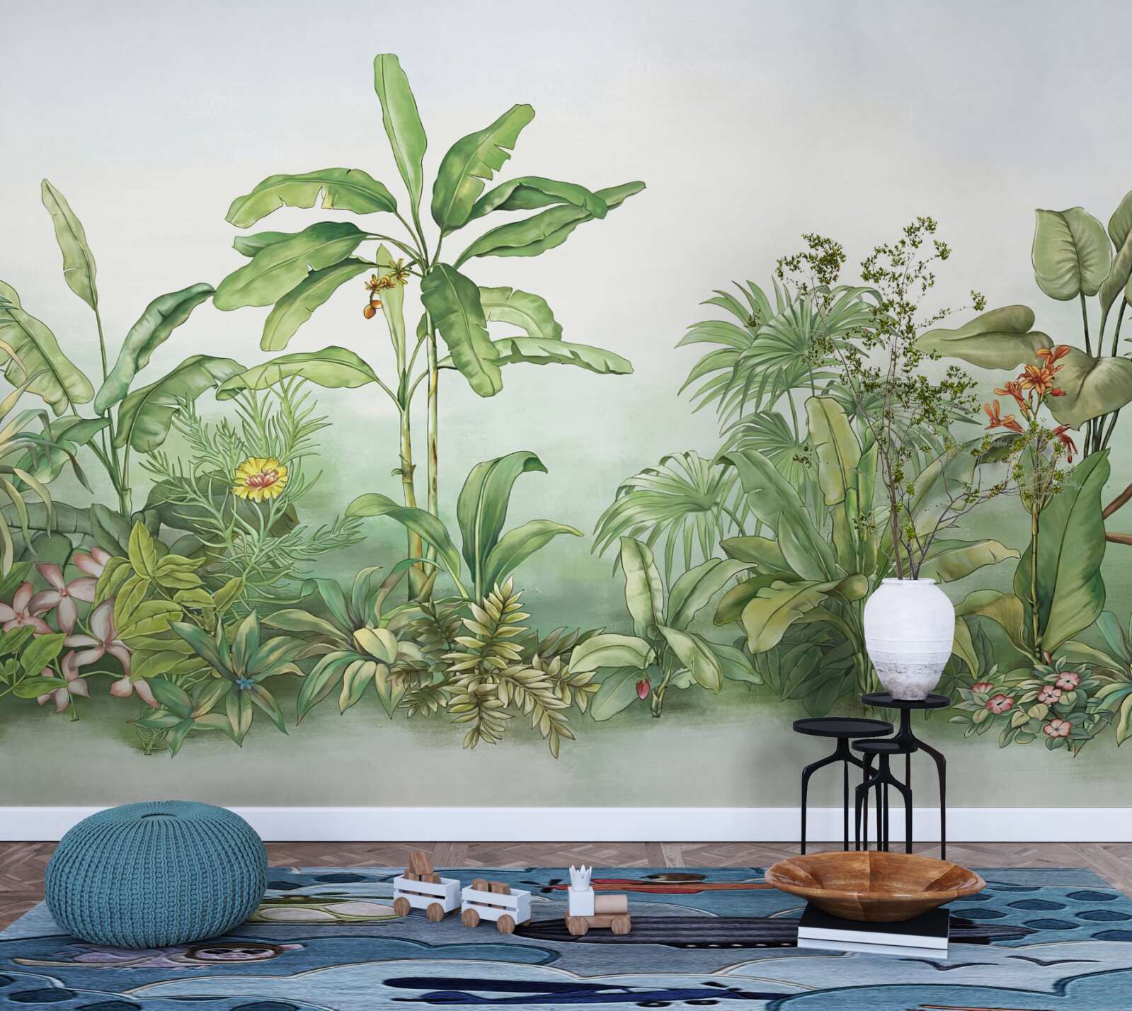 Fototapet vegetație tropicală și nisip ușor pe plajă