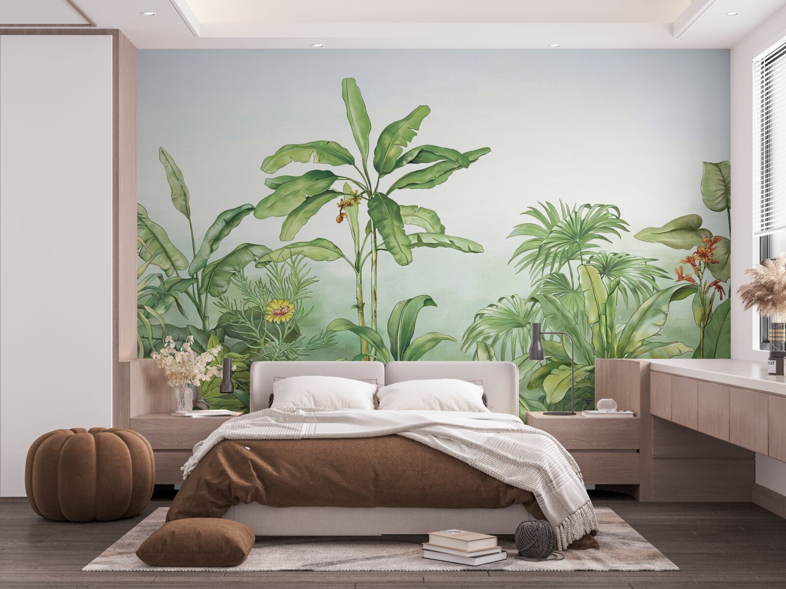 Fototapet vegetație tropicală și nisip ușor pe plajă