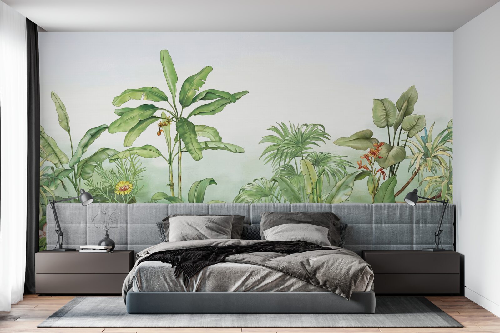 Fototapet vegetație tropicală și nisip ușor pe plajă