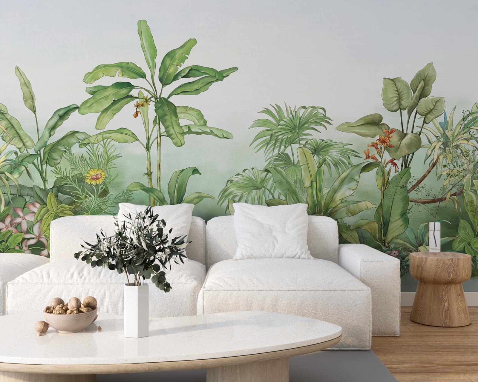 Fototapet vegetație tropicală și nisip ușor pe plajă