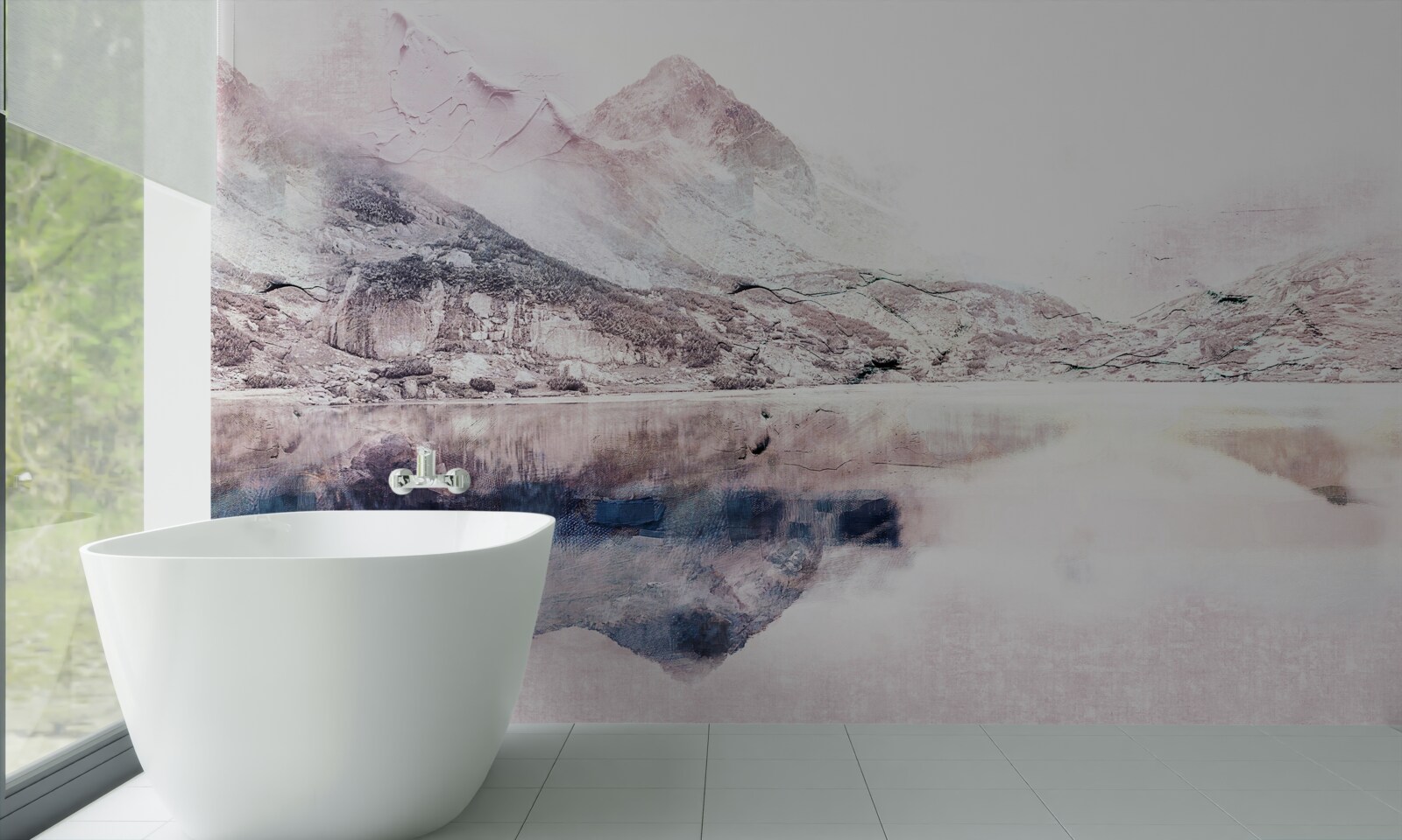 Fototapet reflexia munților înalți în suprafața apei ca o oglindă