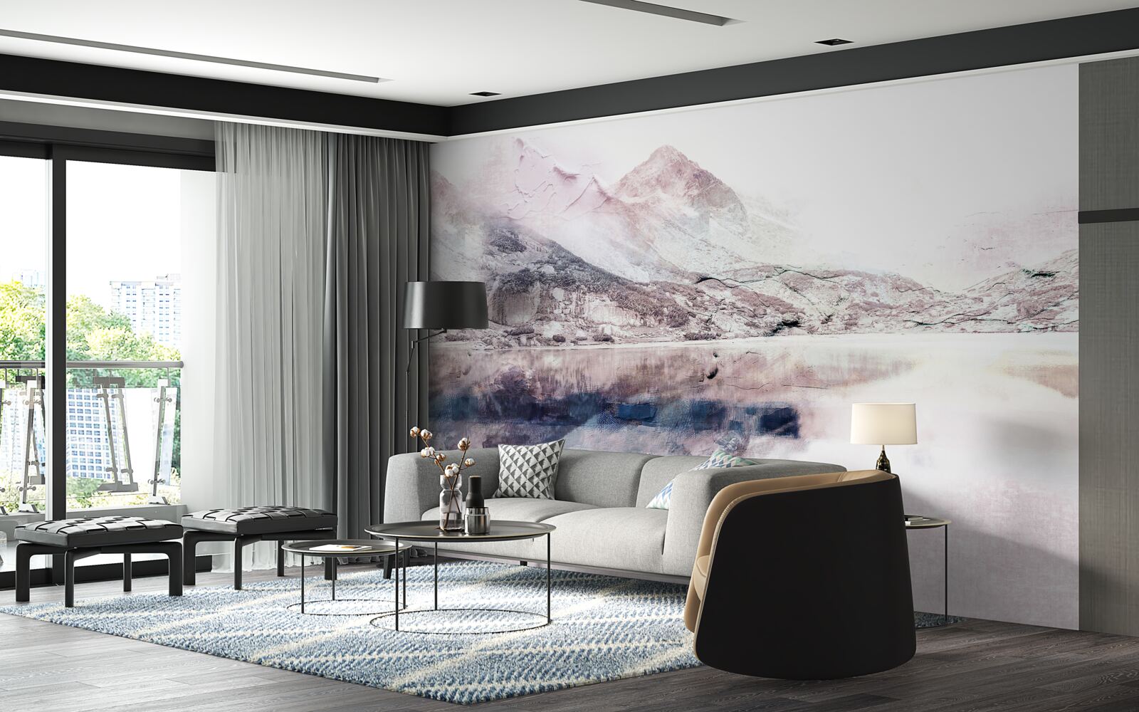 Fototapet reflexia munților înalți în suprafața apei ca o oglindă