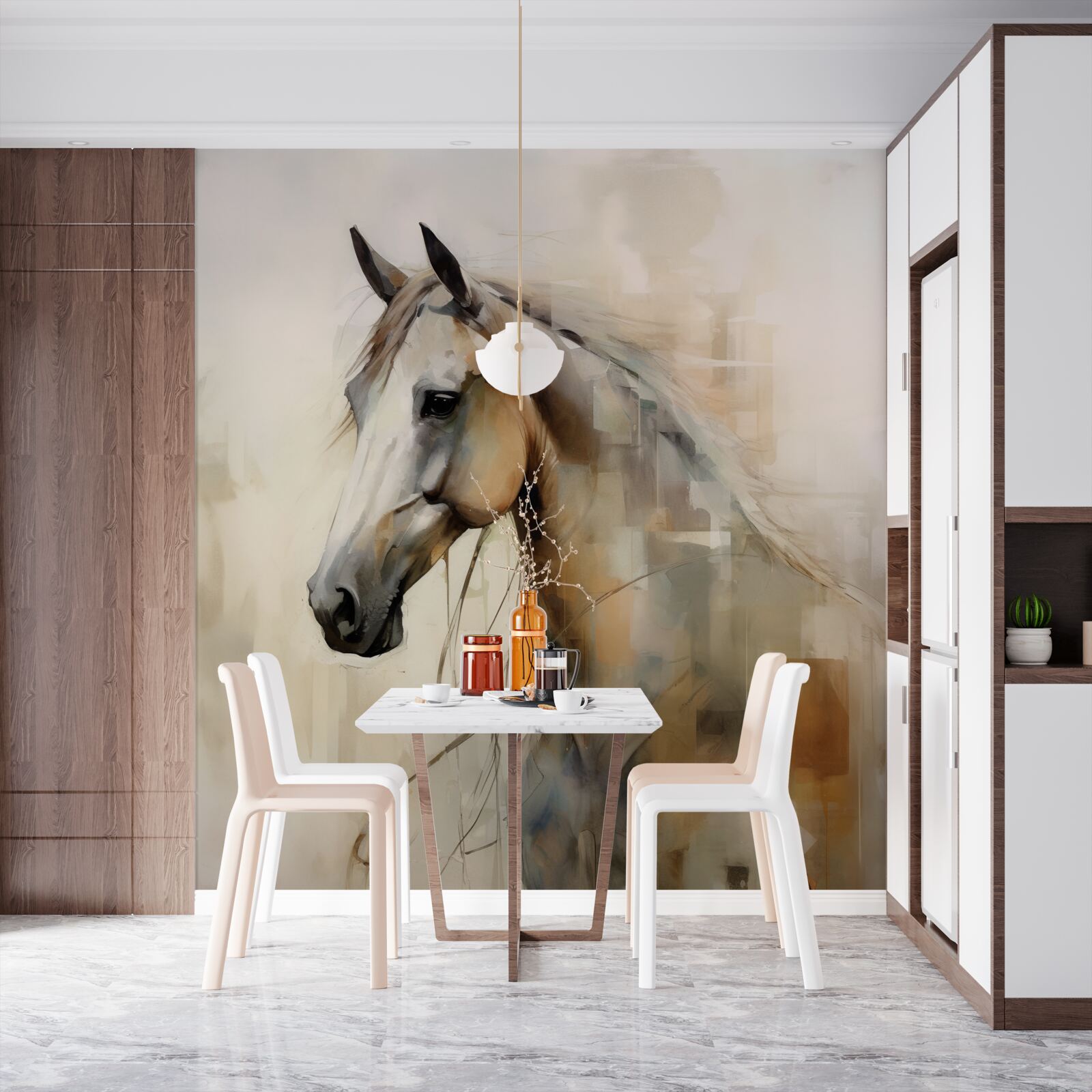 Fototapet cal exotic alb ca zăpada cu coamă luxuriantă