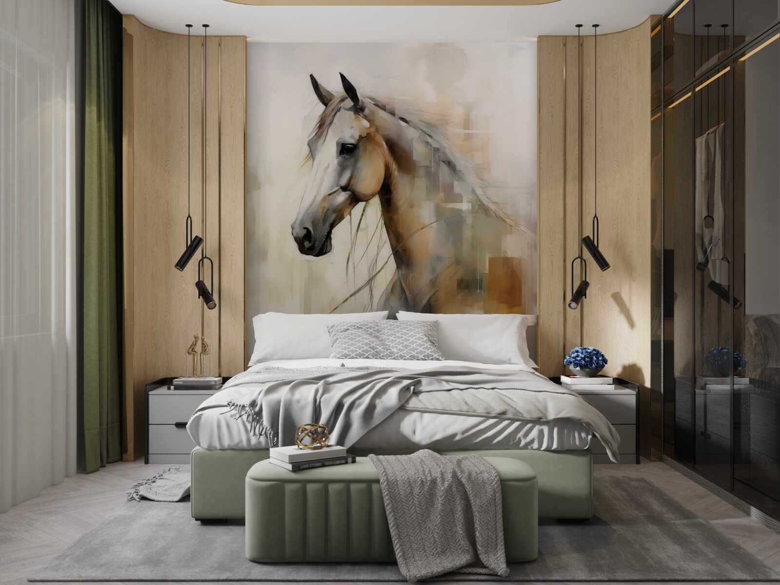 Fototapet cal exotic alb ca zăpada cu coamă luxuriantă