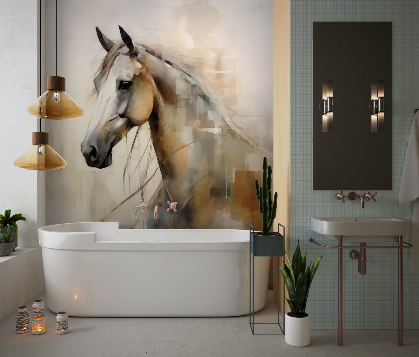 Fototapet cal exotic alb ca zăpada cu coamă luxuriantă