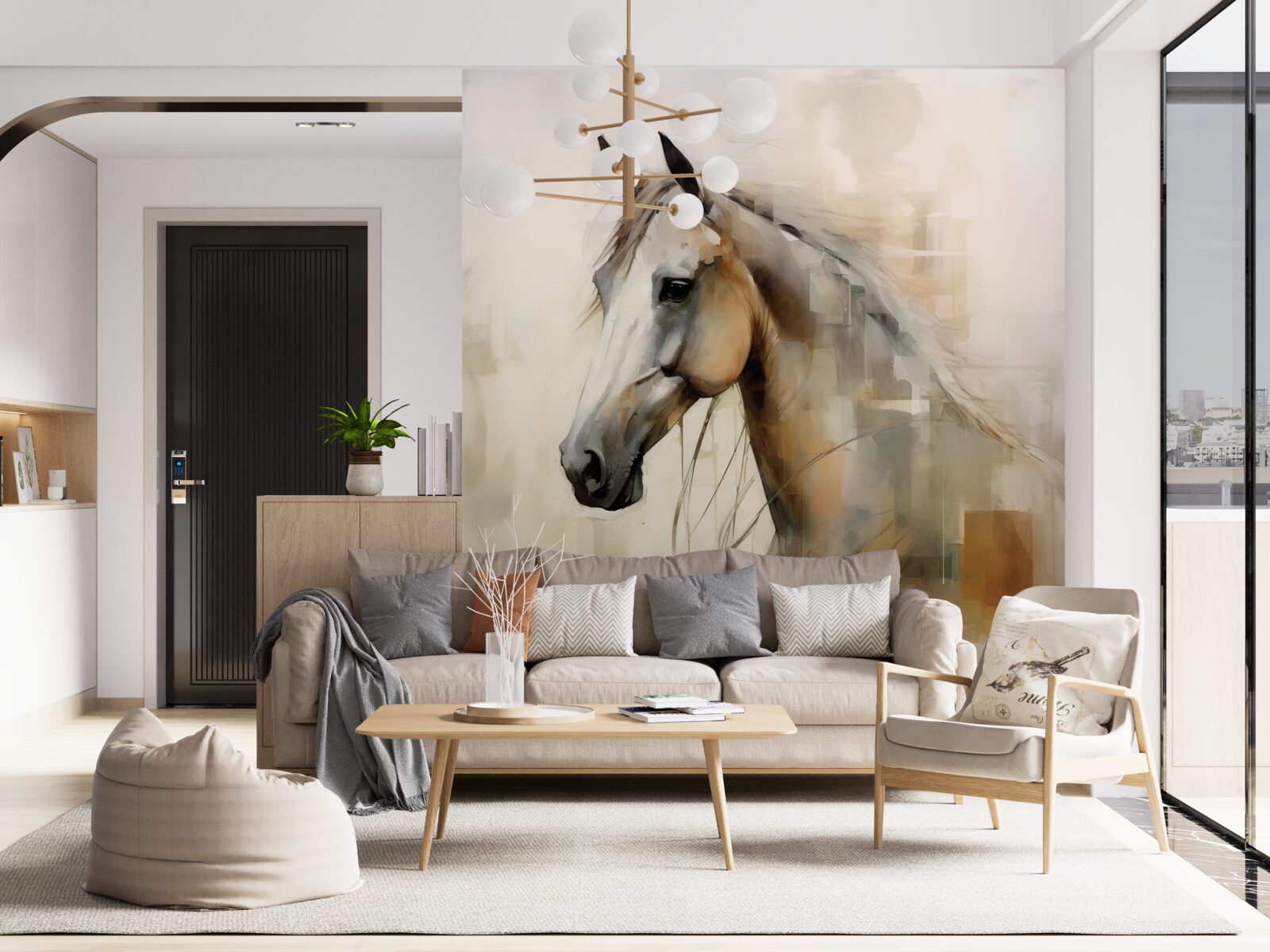 Fototapet cal exotic alb ca zăpada cu coamă luxuriantă