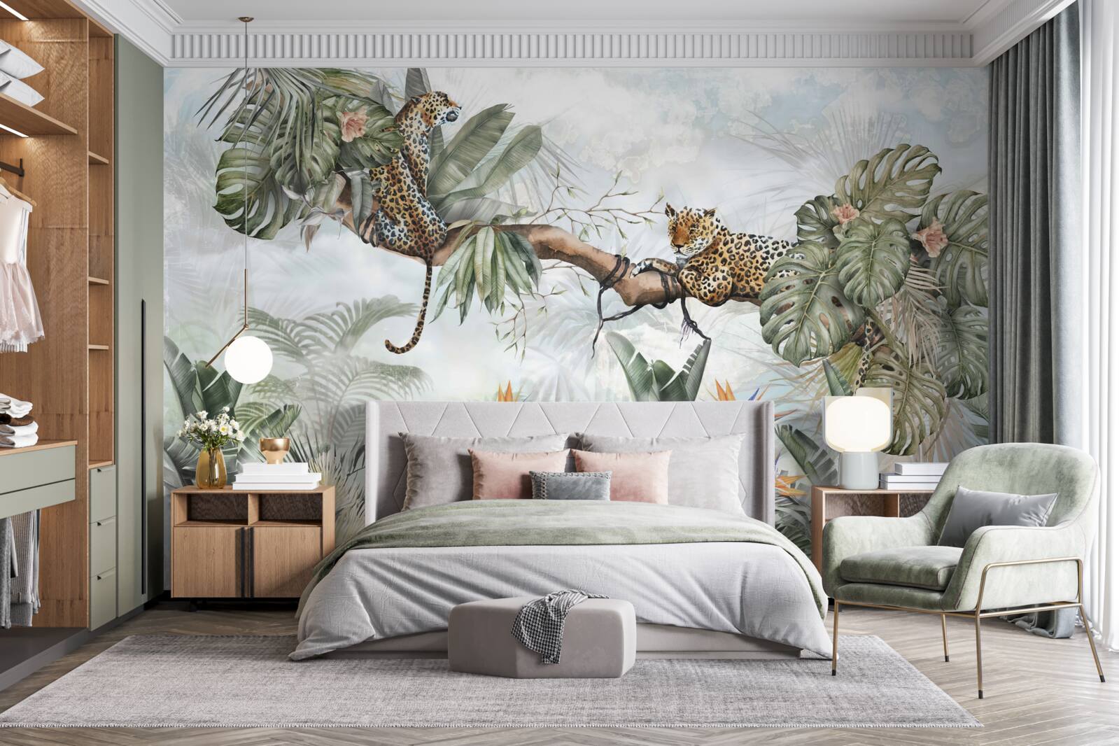 Fototapet leopardul se odihnește pe o creangă