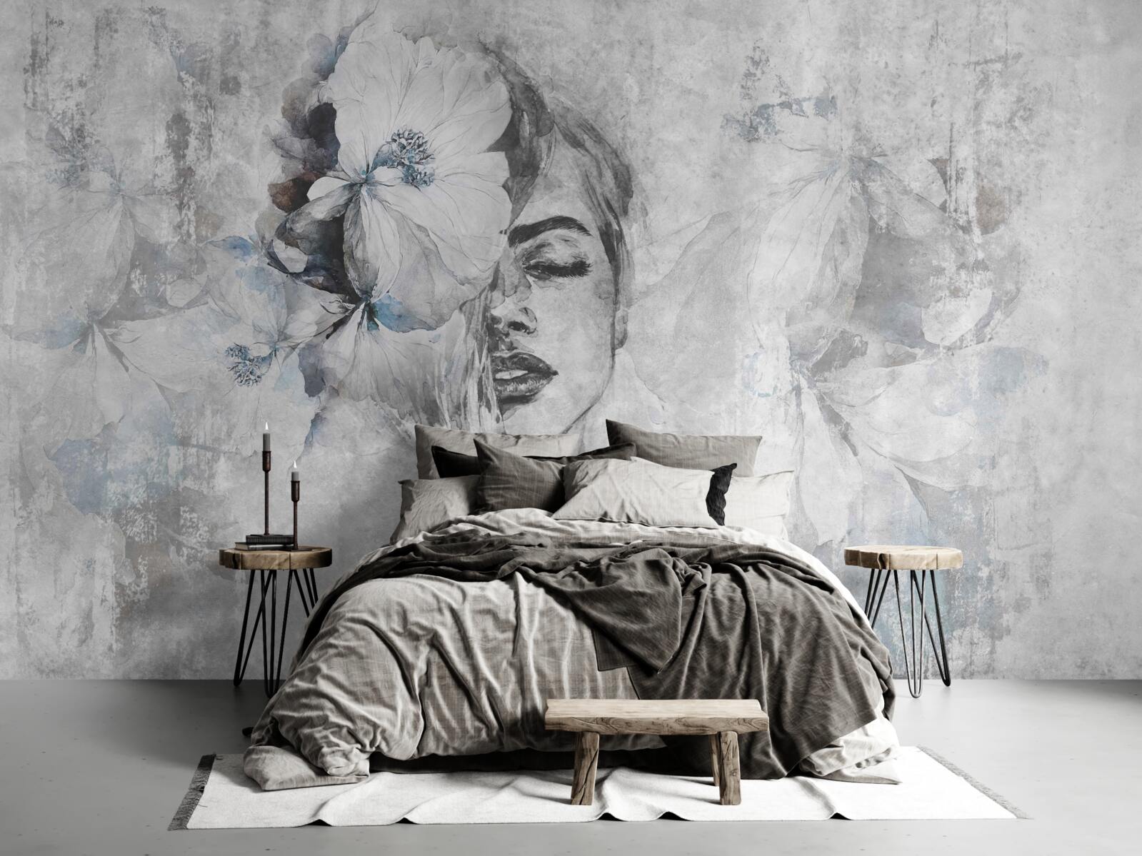 Fototapet imagine a unei fete pe un fundal gri