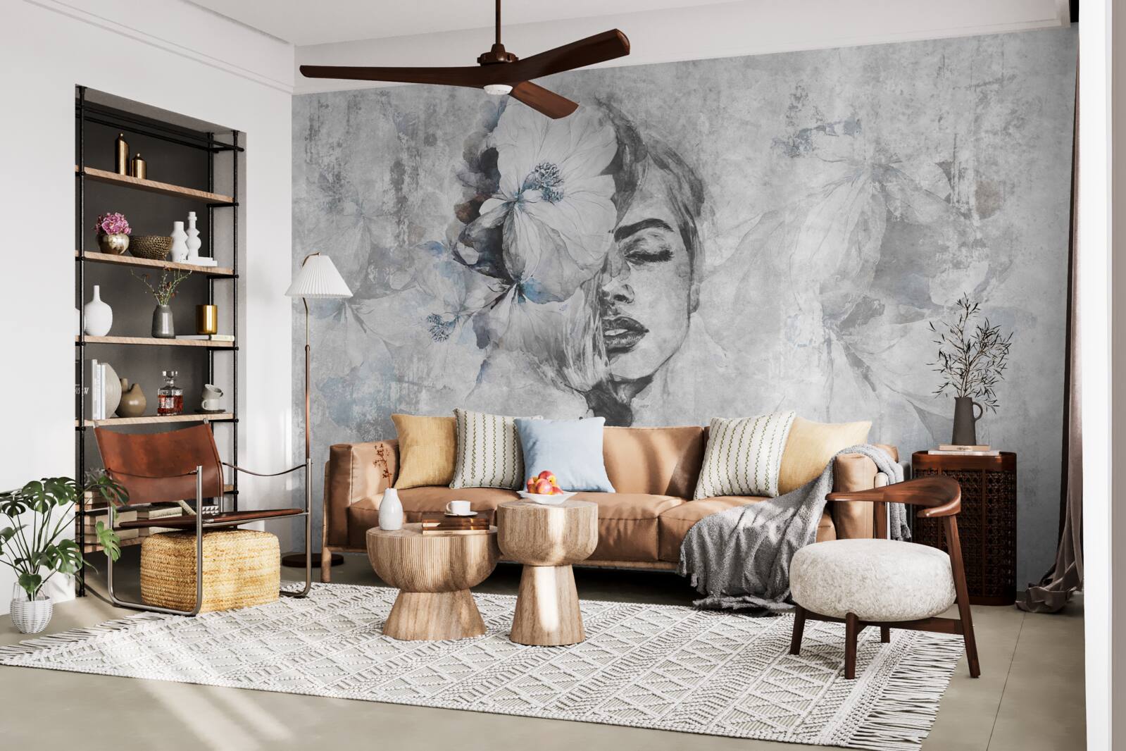 Fototapet imagine a unei fete pe un fundal gri