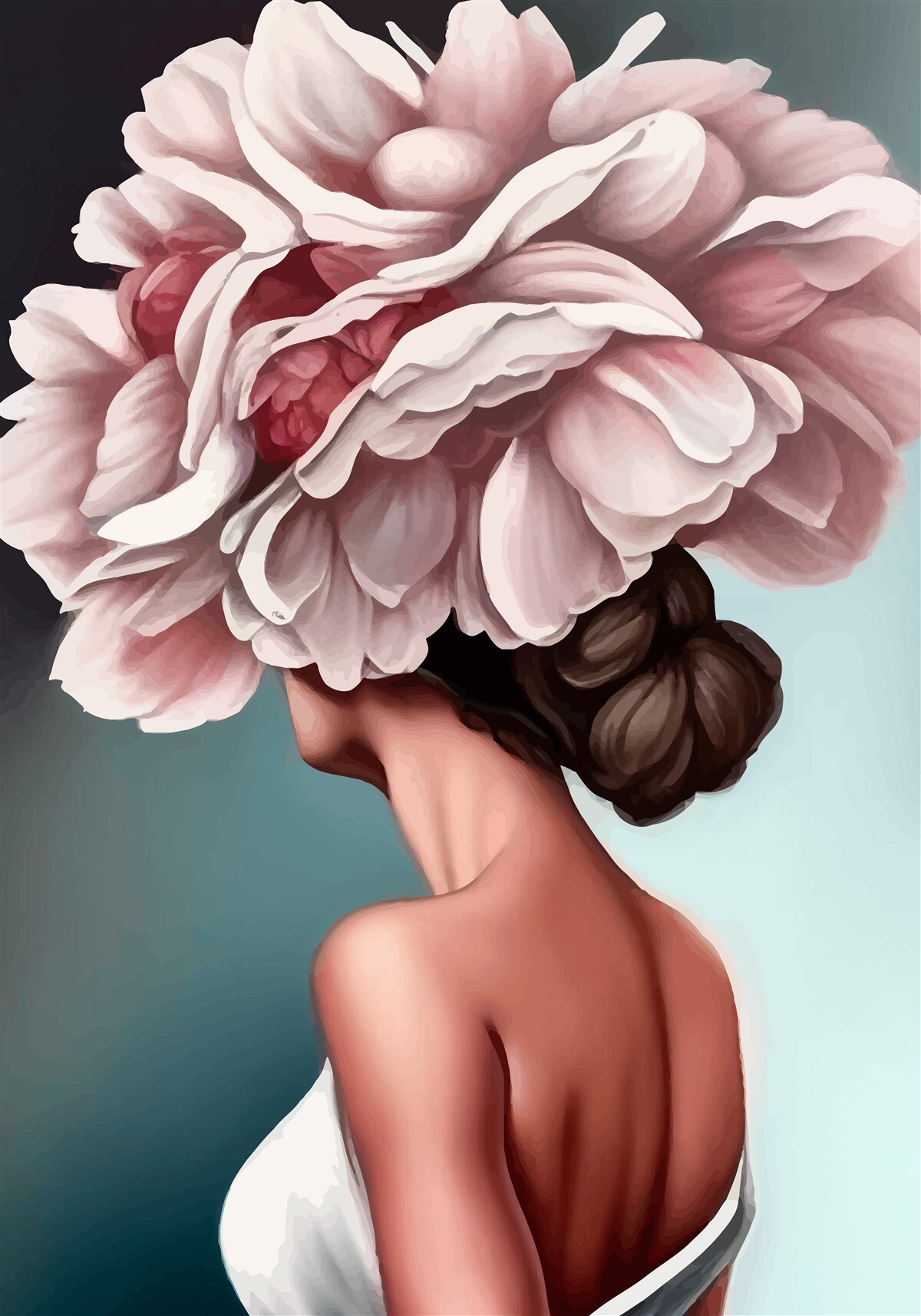 Fototapet fată al cărei păr a fost înlocuit cu flori