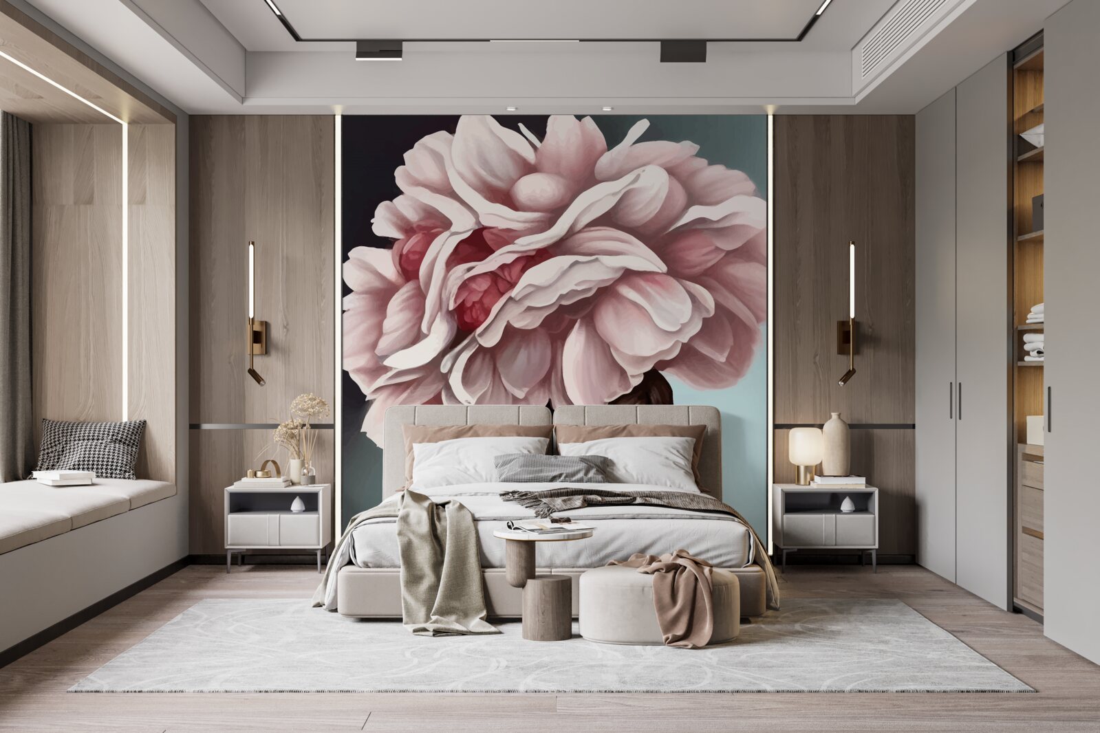 Fototapet fată al cărei păr a fost înlocuit cu flori