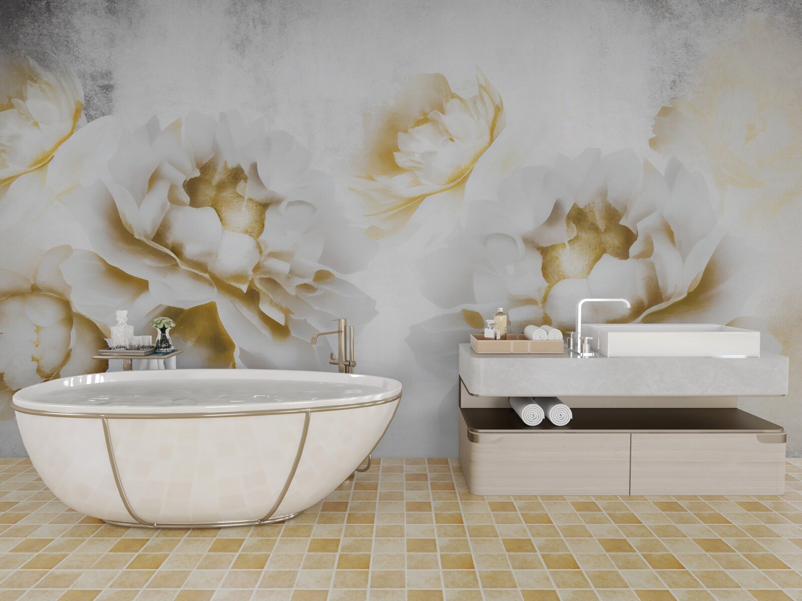 Fototapet felicia, plăcută ochiului cu aspectul său auriu, alb ca zăpada