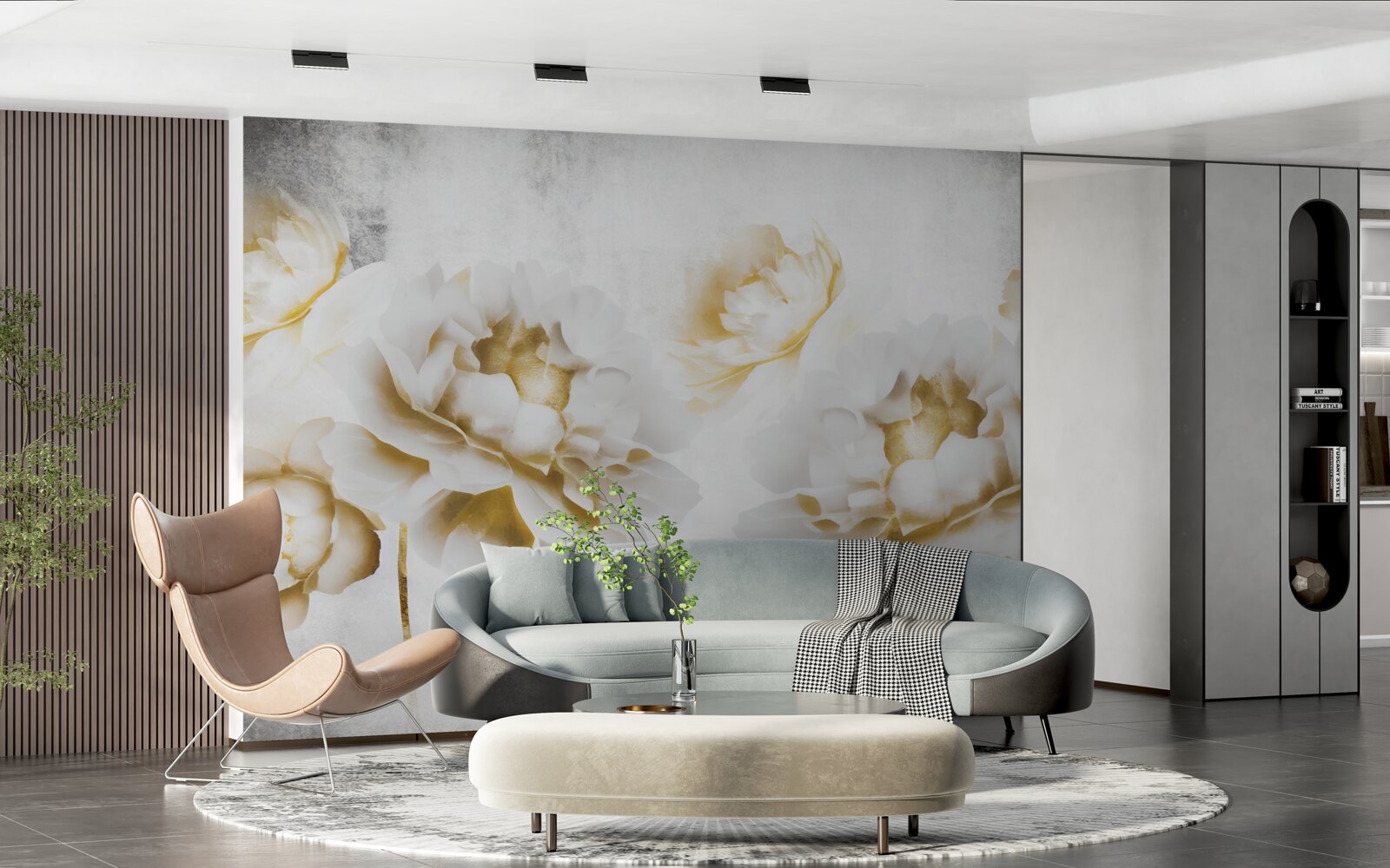 Fototapet felicia, plăcută ochiului cu aspectul său auriu, alb ca zăpada