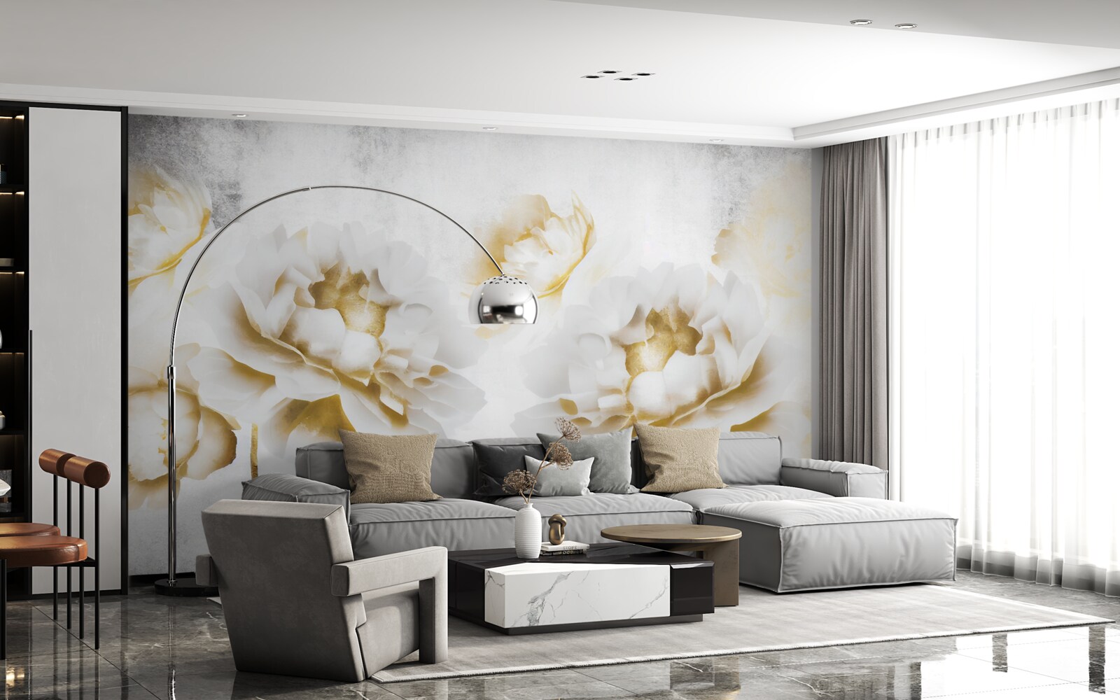 Fototapet felicia, plăcută ochiului cu aspectul său auriu, alb ca zăpada