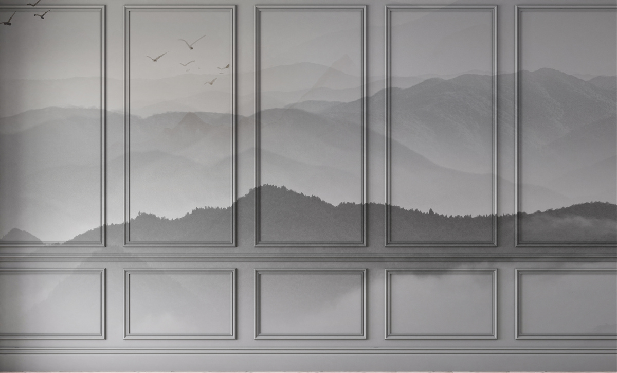 Fototapet munții sunt acoperiți de o ceață din ce în ce mai densă