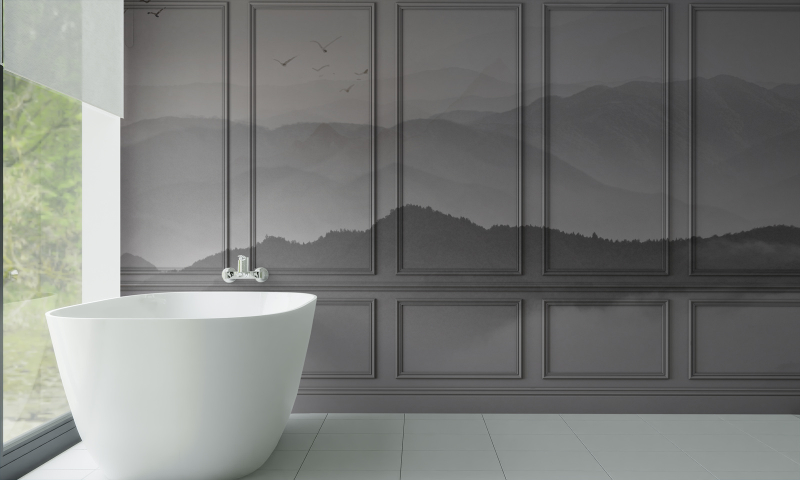 Fototapet munții sunt acoperiți de o ceață din ce în ce mai densă