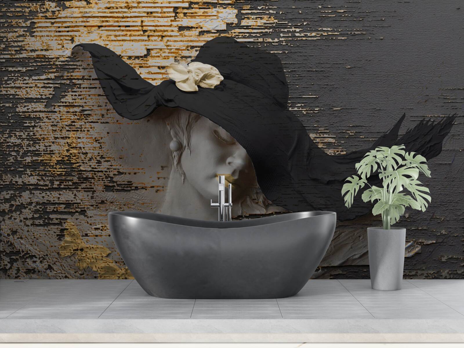 Fototapet femeie cu flori într-o pălărie