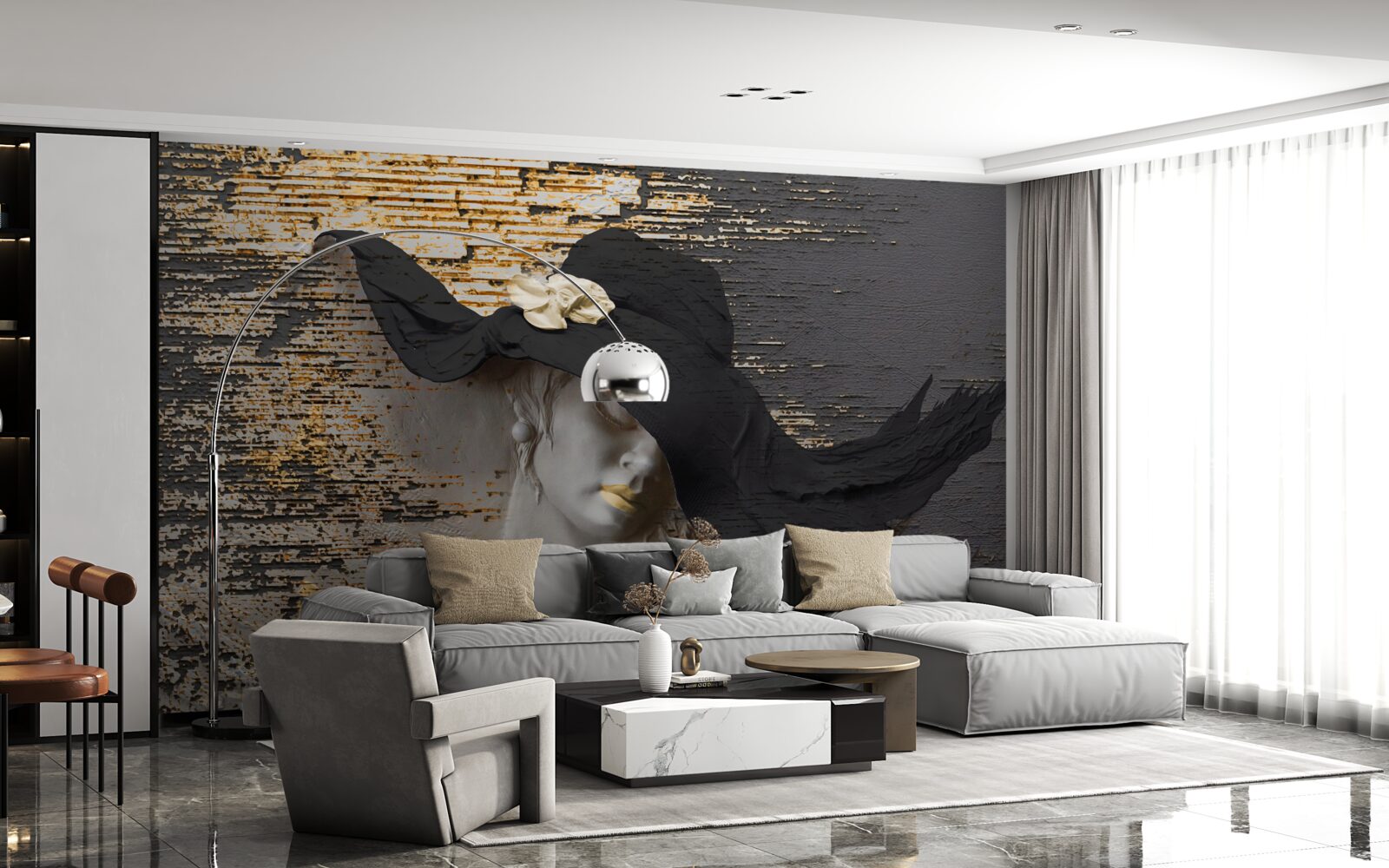 Fototapet femeie cu flori într-o pălărie