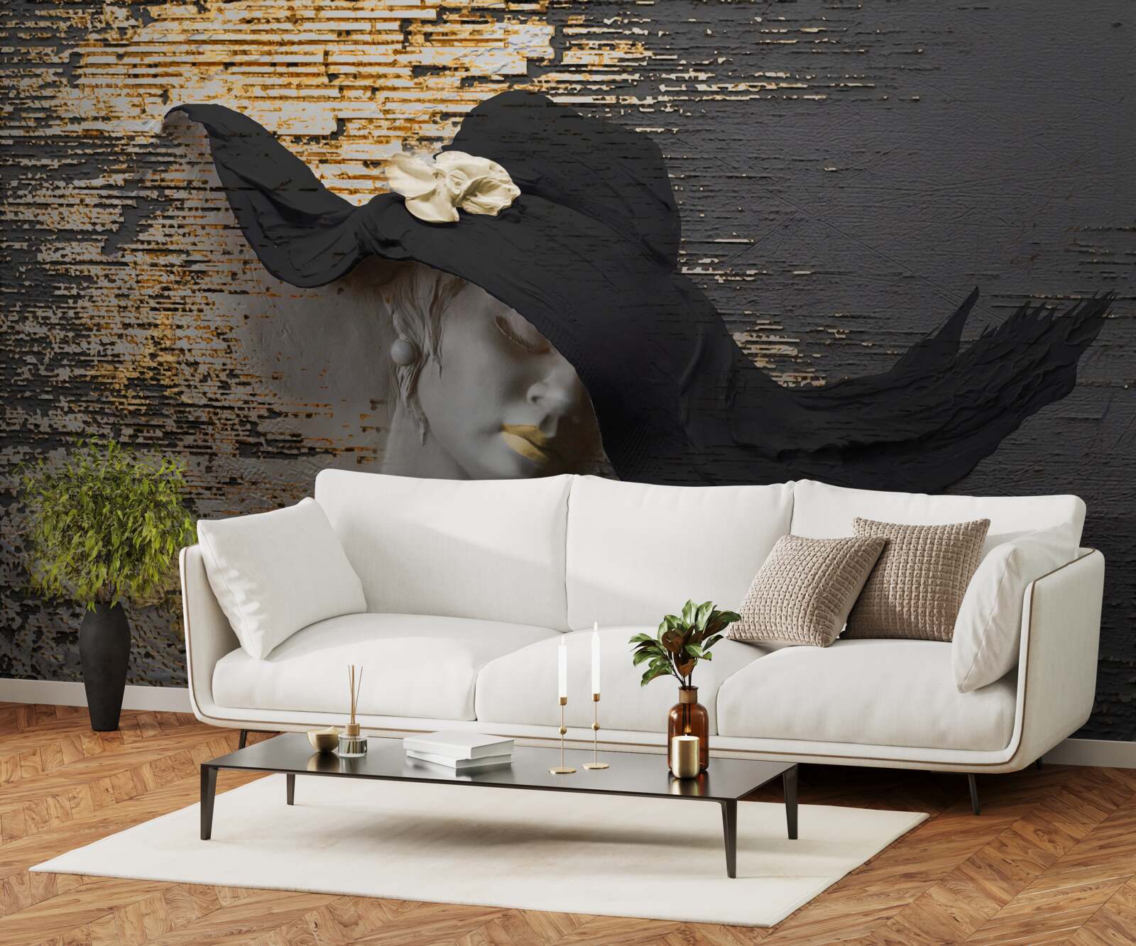 Fototapet femeie cu flori într-o pălărie