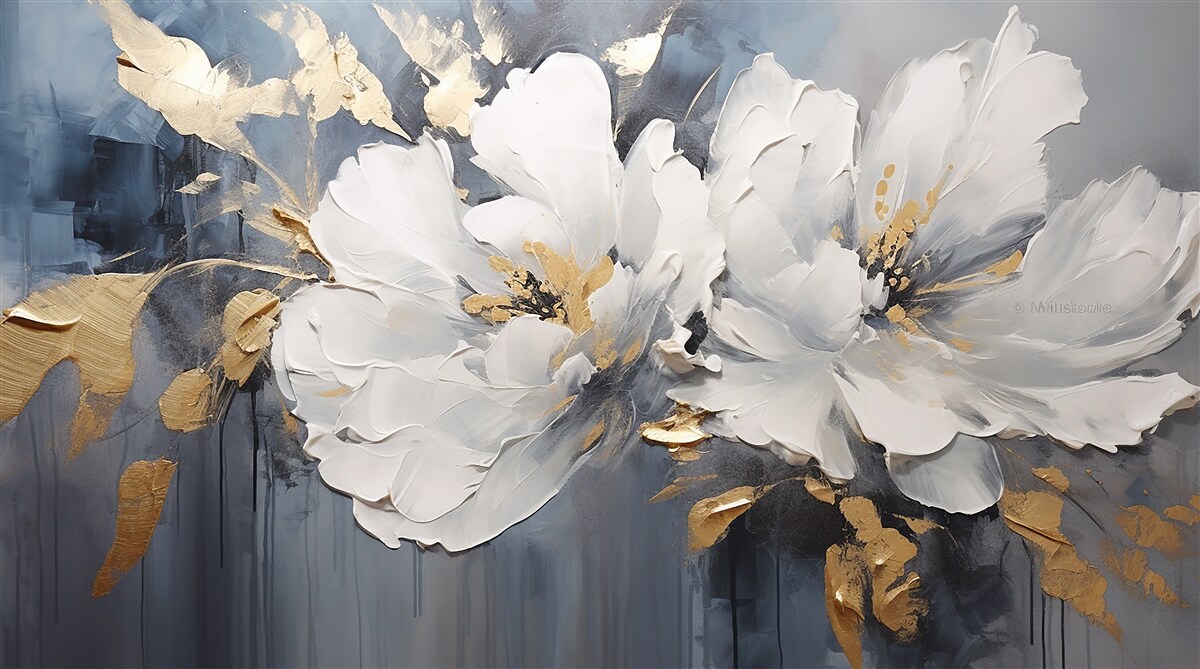 Fototapet în timpul unei ploi torențiale, muguri moi, albi ca zăpada