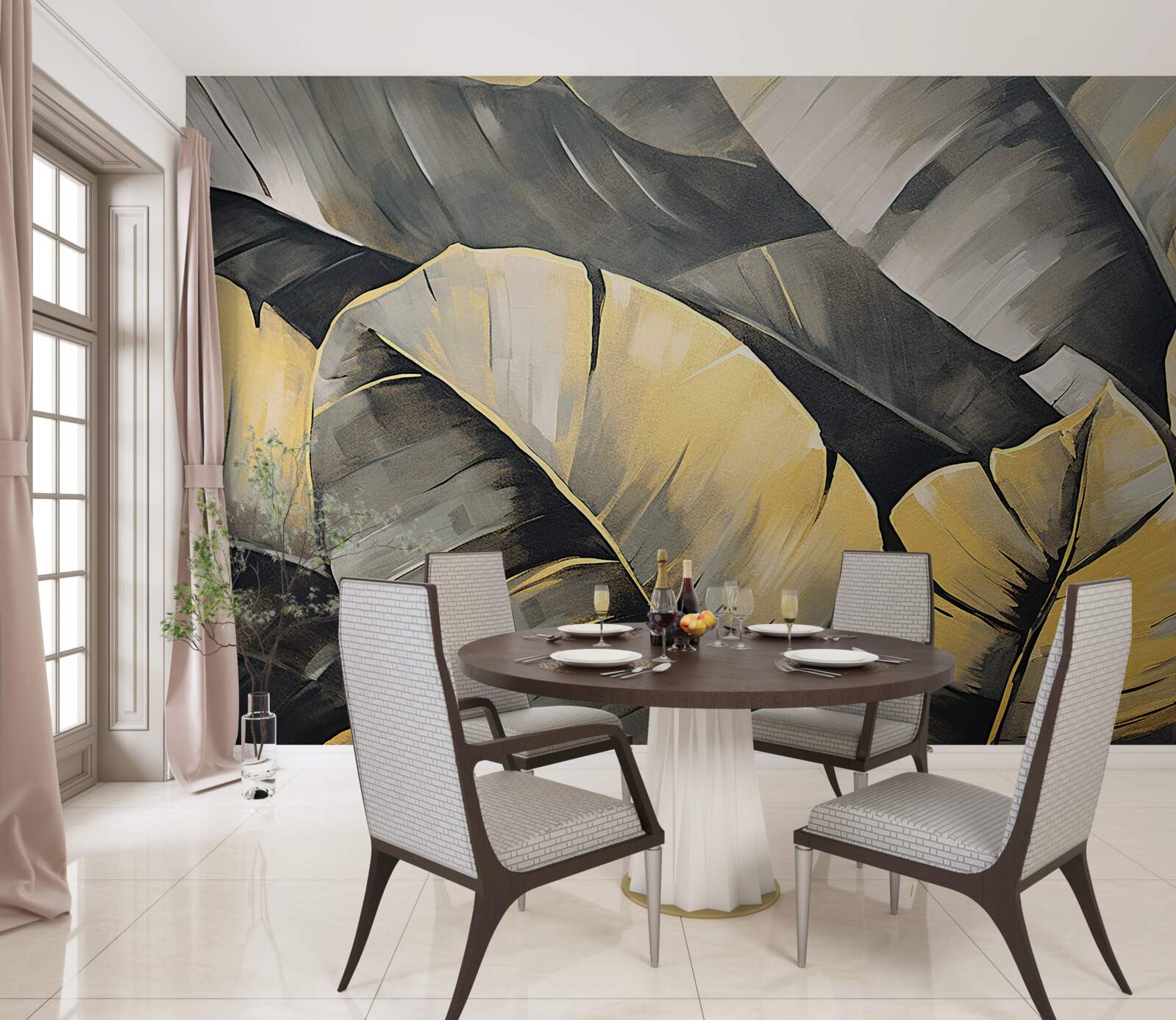 Fototapet frunze negre și aurii