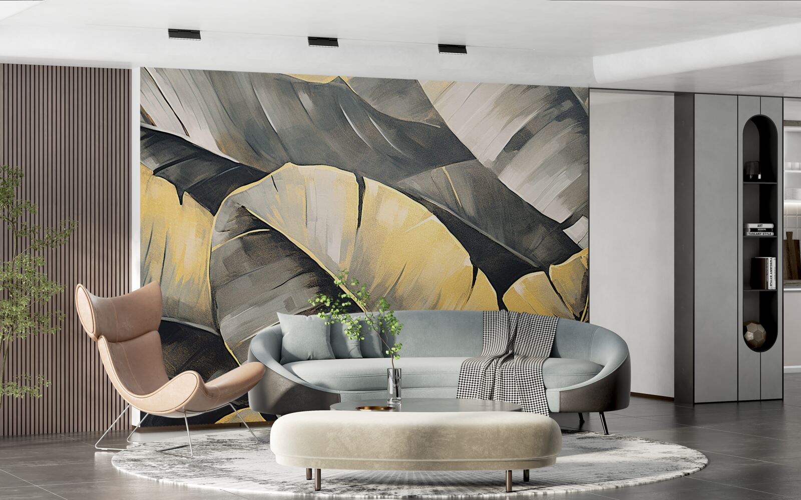 Fototapet frunze negre și aurii