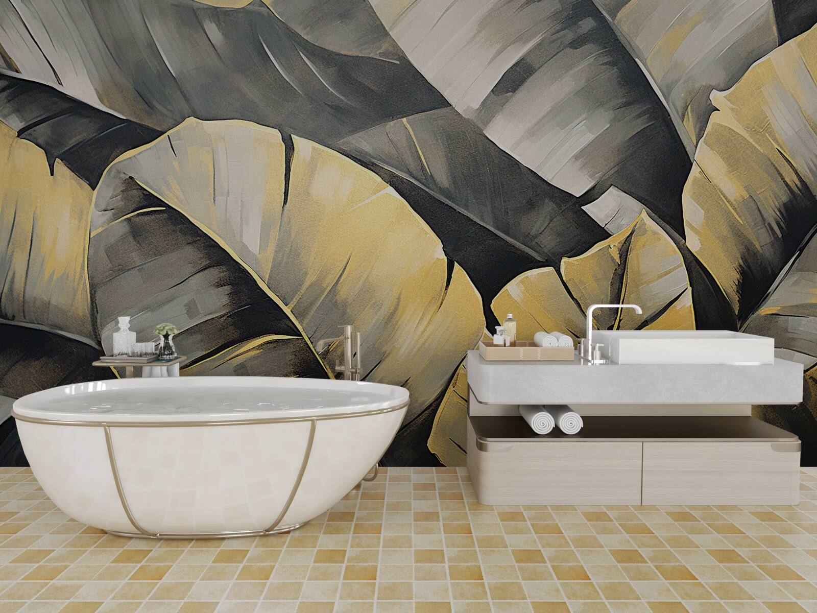 Fototapet frunze negre și aurii