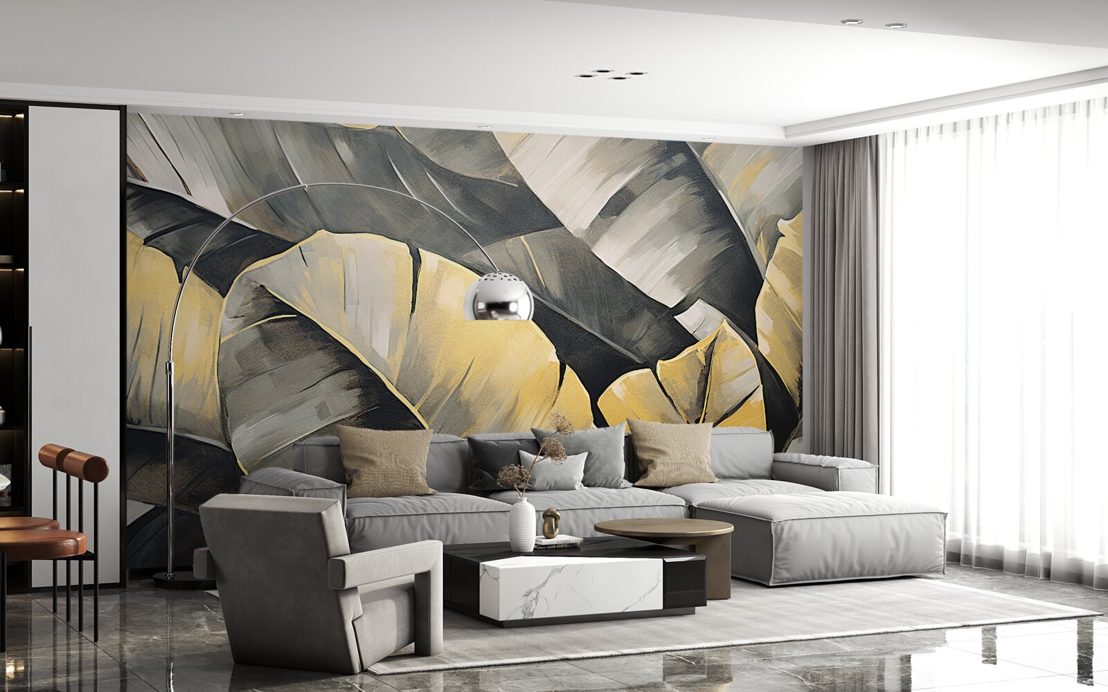 Fototapet frunze negre și aurii