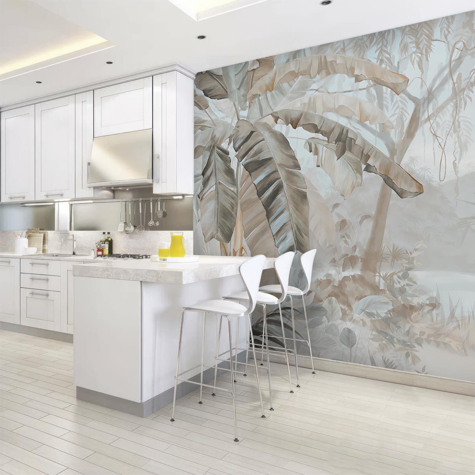 Fototapet o coastă mărginită de palmieri care amintește de paradis