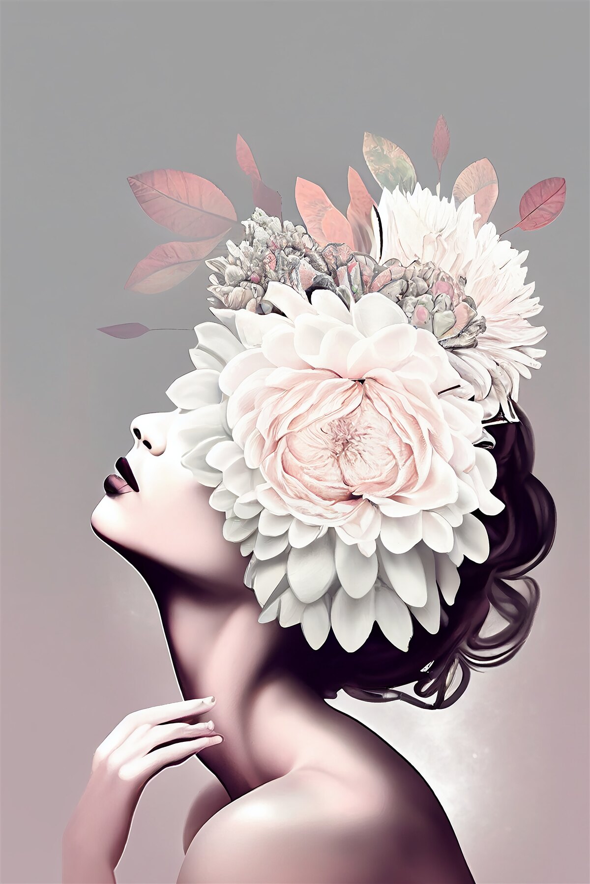 Fototapet tânără doamnă cu flori decorând părul ei