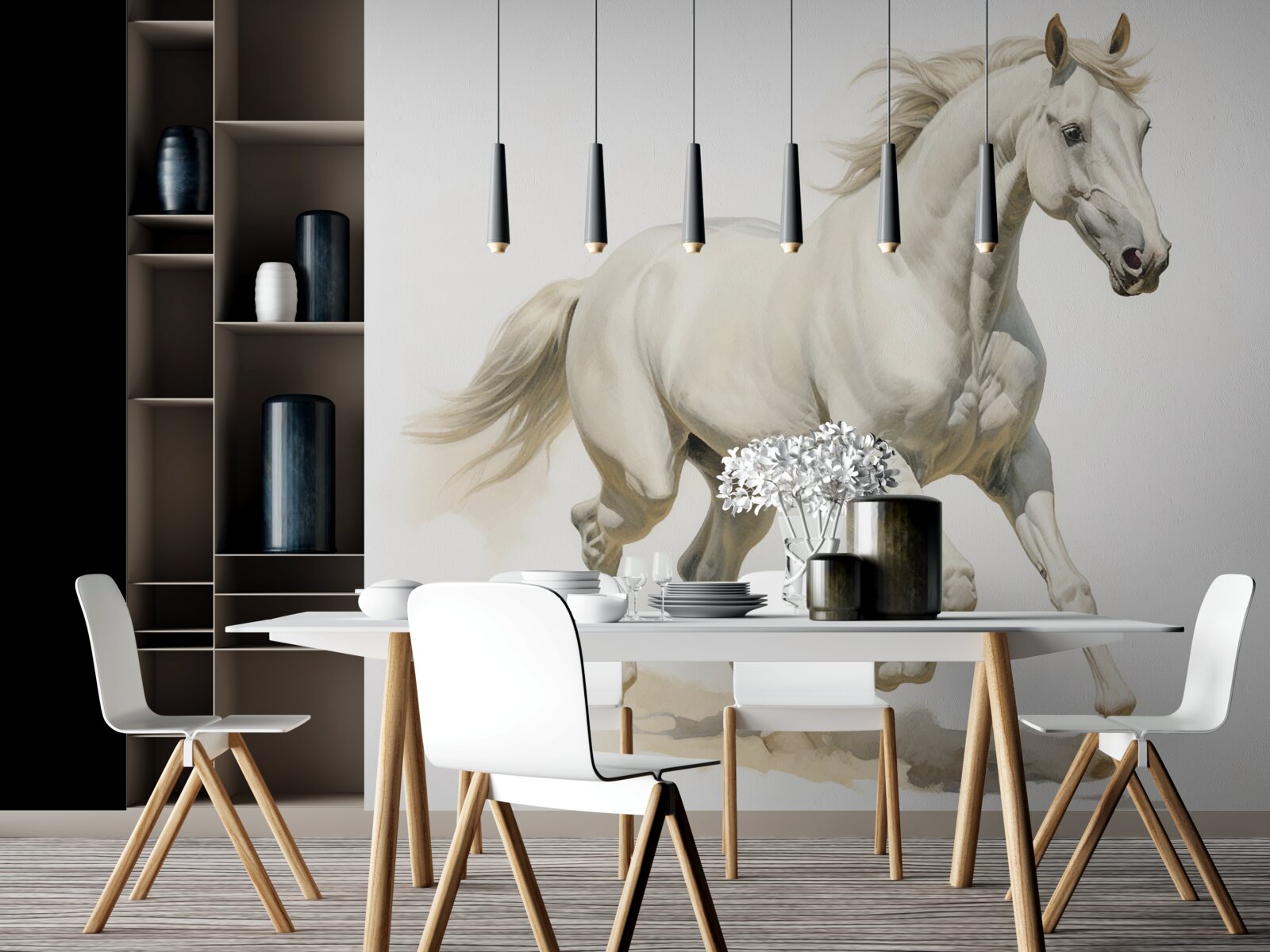 Fototapet un armăsar ușor aleargă pe o suprafață nisipoasă