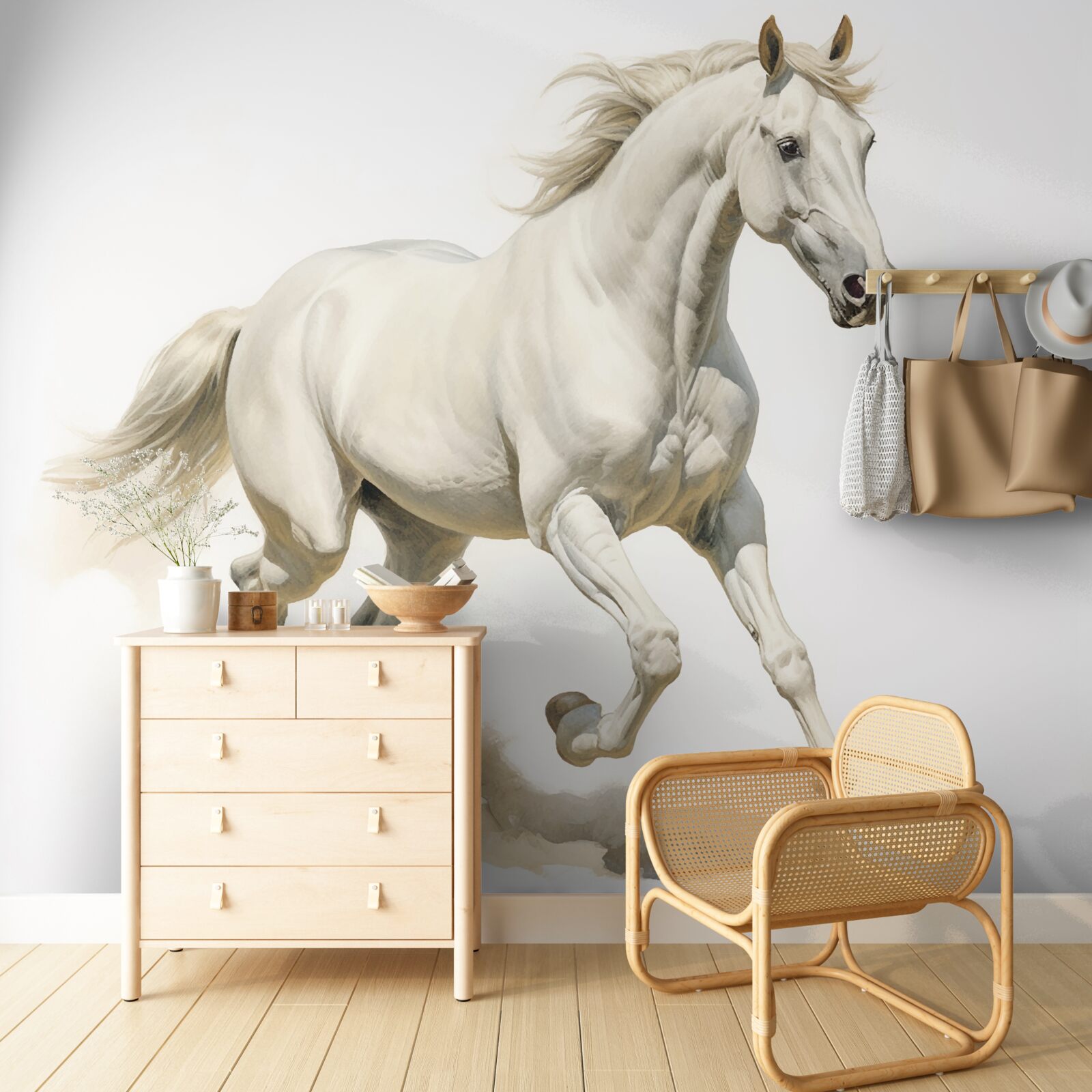 Fototapet un armăsar ușor aleargă pe o suprafață nisipoasă