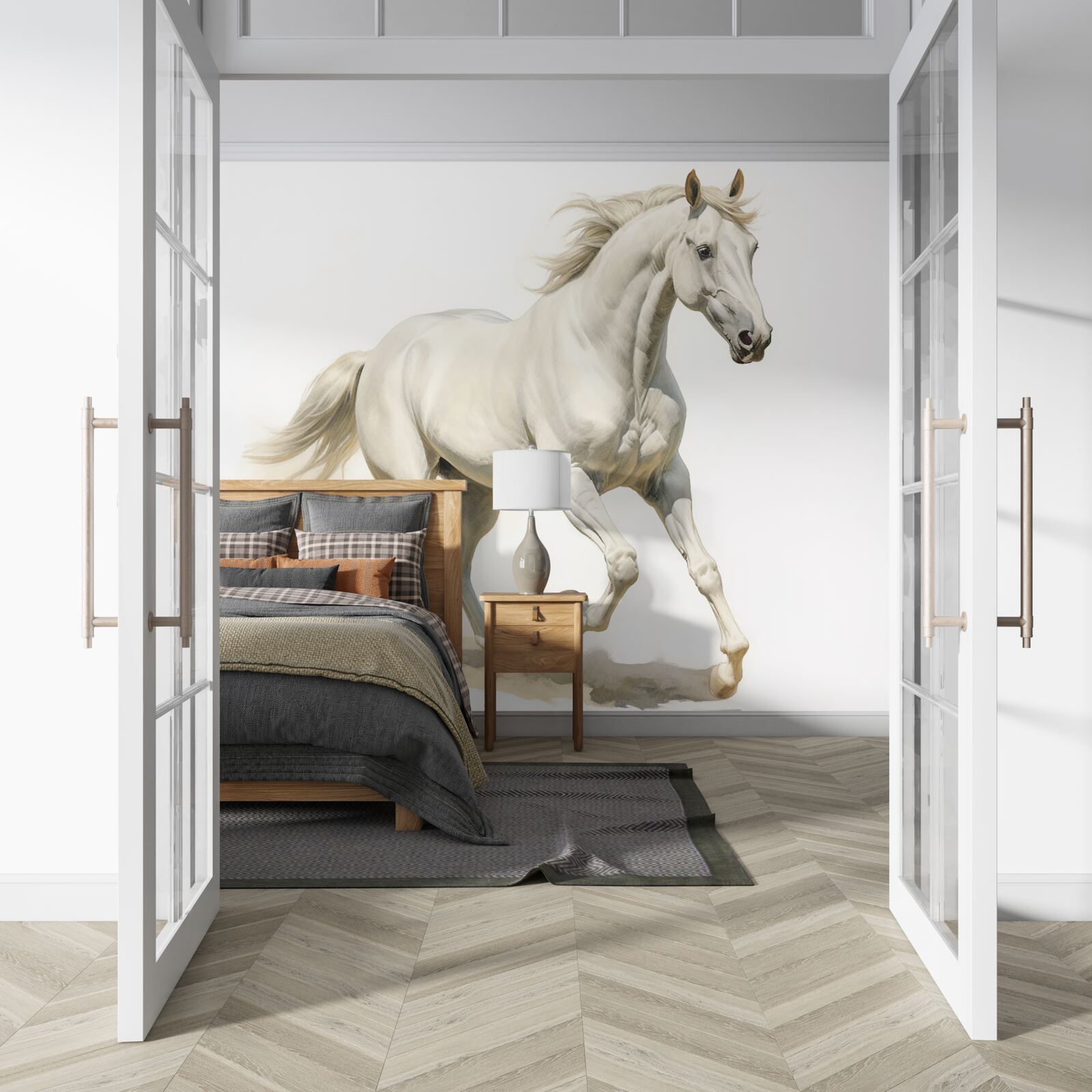 Fototapet un armăsar ușor aleargă pe o suprafață nisipoasă