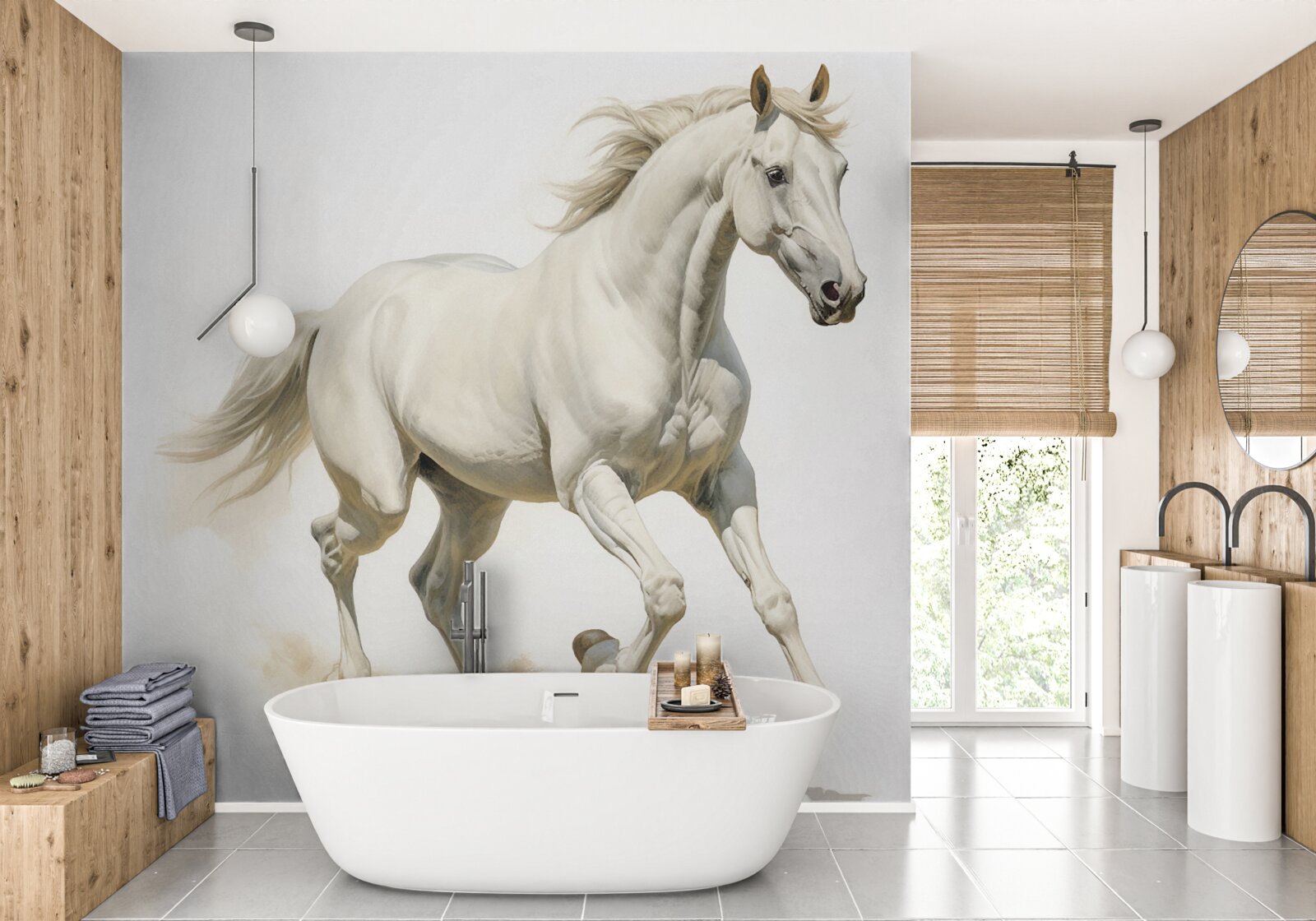 Fototapet un armăsar ușor aleargă pe o suprafață nisipoasă